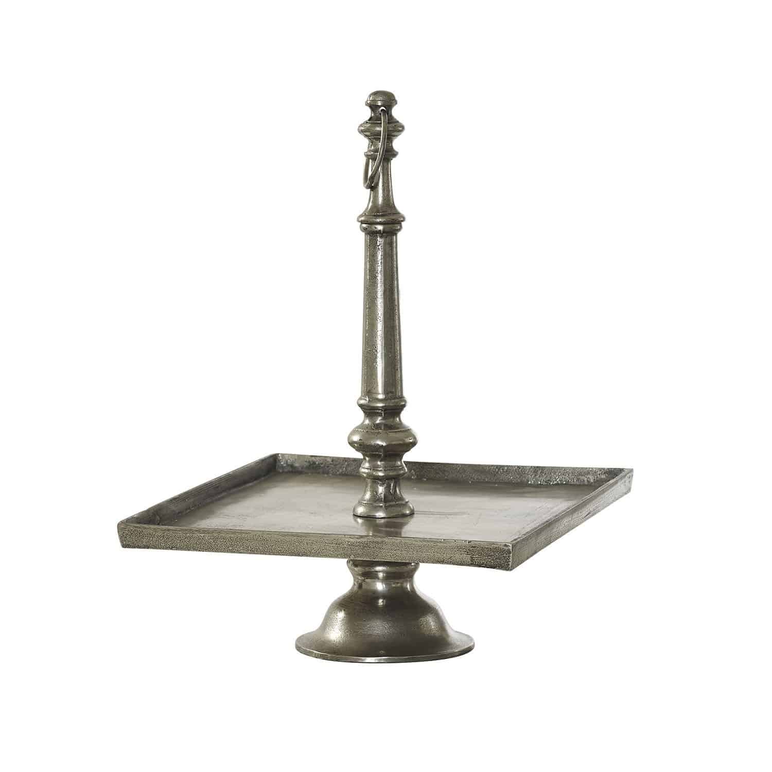 Etagere Maxine Silberne Metall-Etagere mit Fuss und Griff, dekorative Servier- und Präsentationsplatte