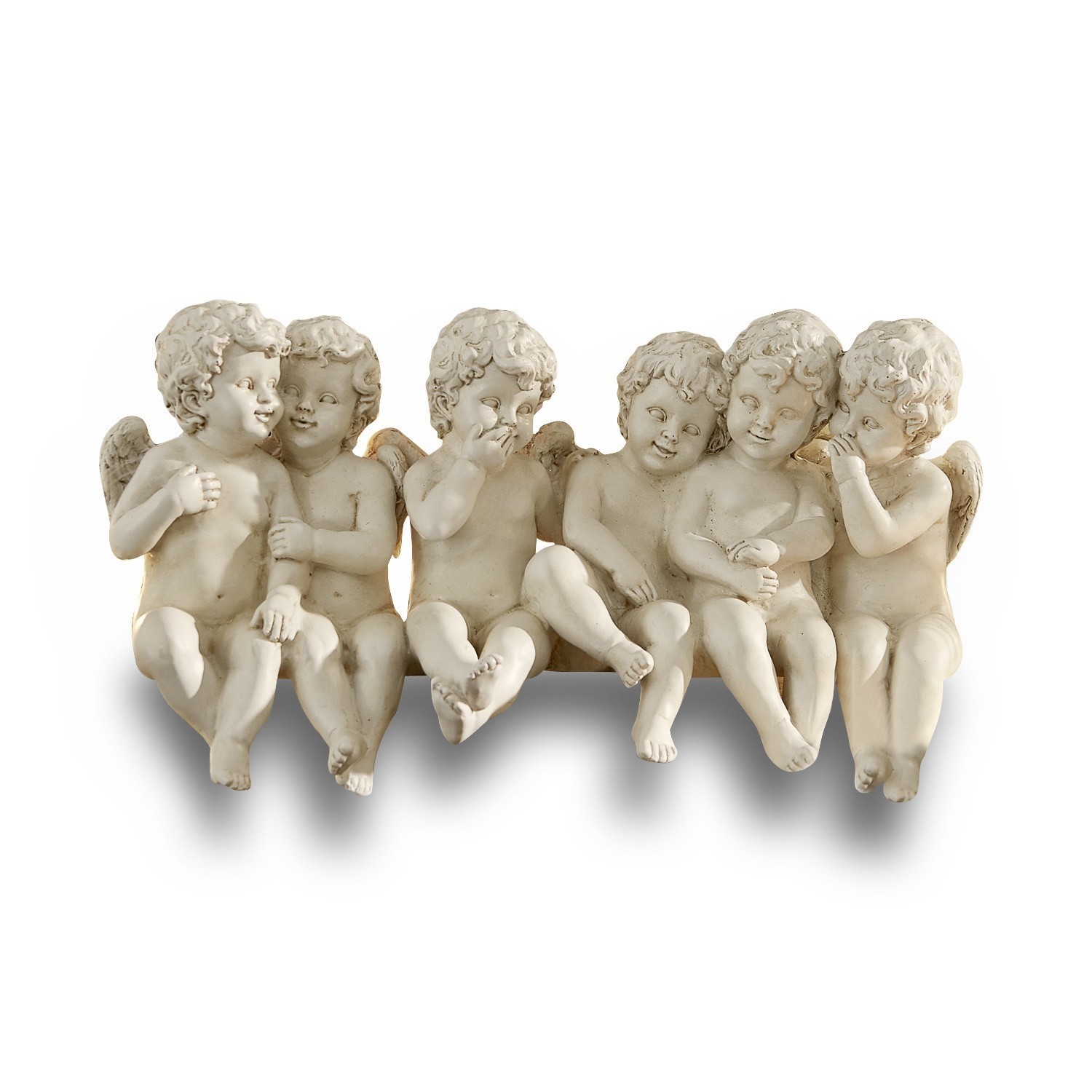 Engel Léon Dekorative Figurengruppe aus beigem Resin mit sechs Engeln, für Innen- und Gartendekoration
