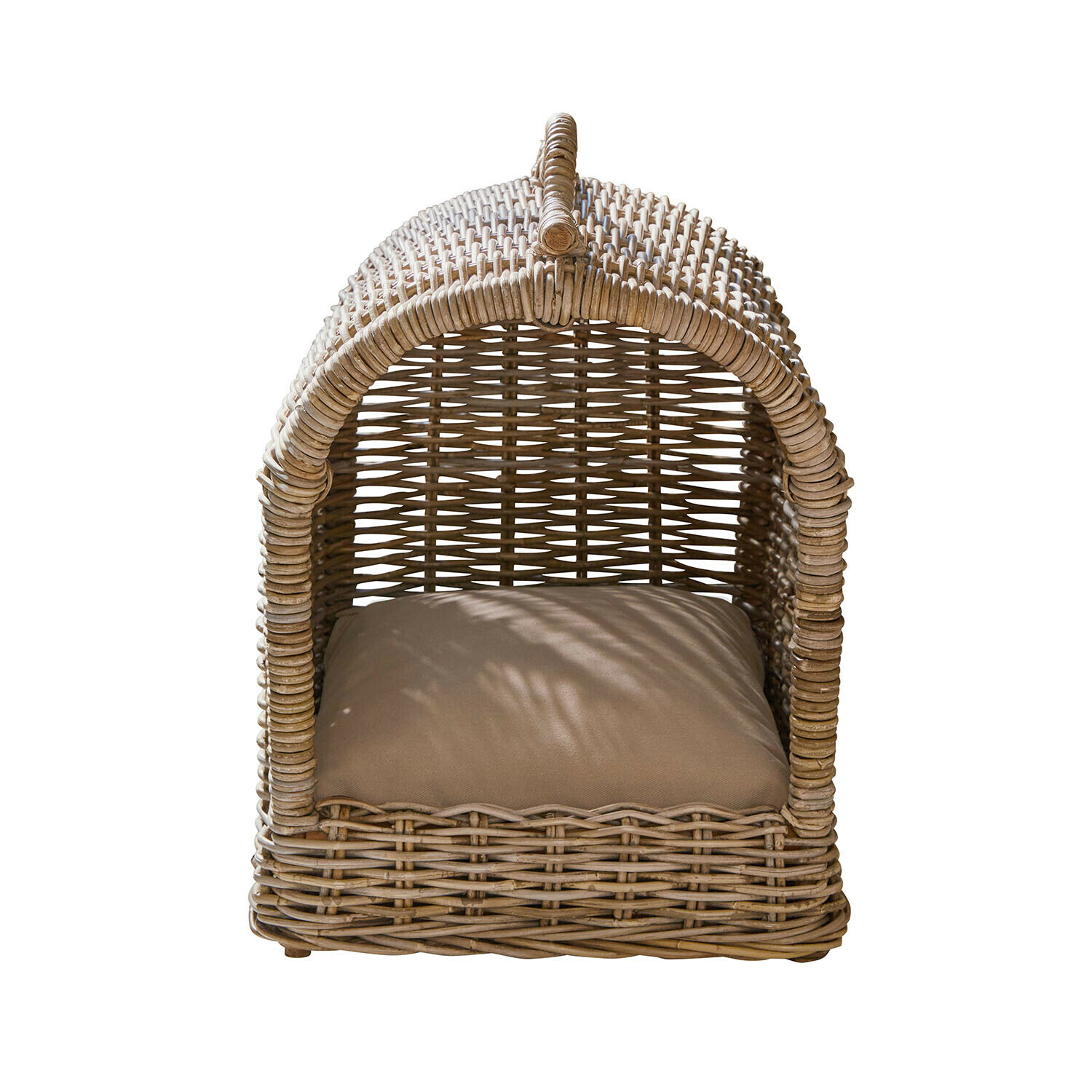 Haustierkorb Cielina Tierhaus aus natürlichem Rattan mit beigem Kissen, gemütlicher Rückzugsort für Haustiere