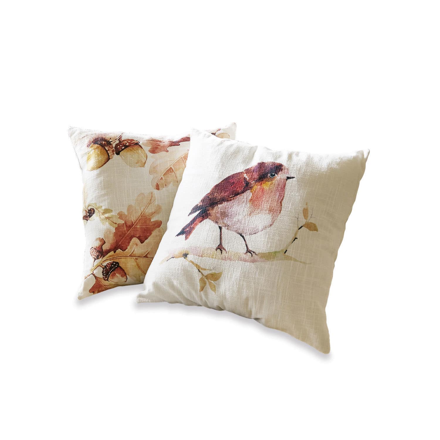 Kissenhülle 2er Set Lovece Set aus zwei dekorativen Baumwollkissen in Creme mit Vogel- und Blattmotiven für das Wohnzimmer