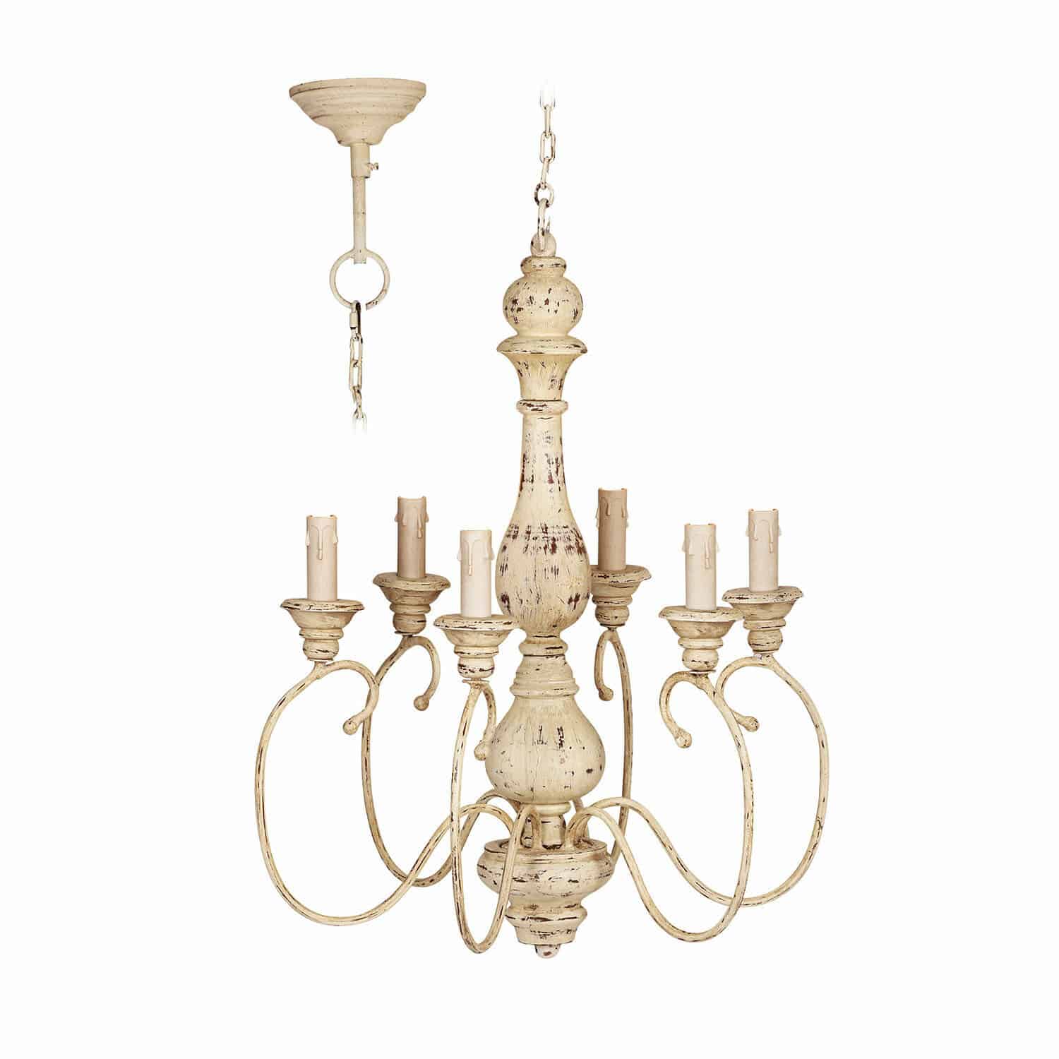 Hängelampe Greenwich Vintage-Metall-Kronleuchter in Creme mit sechs Kerzenhaltern, dekoratives Beleuchtungselement für Innenräume.
