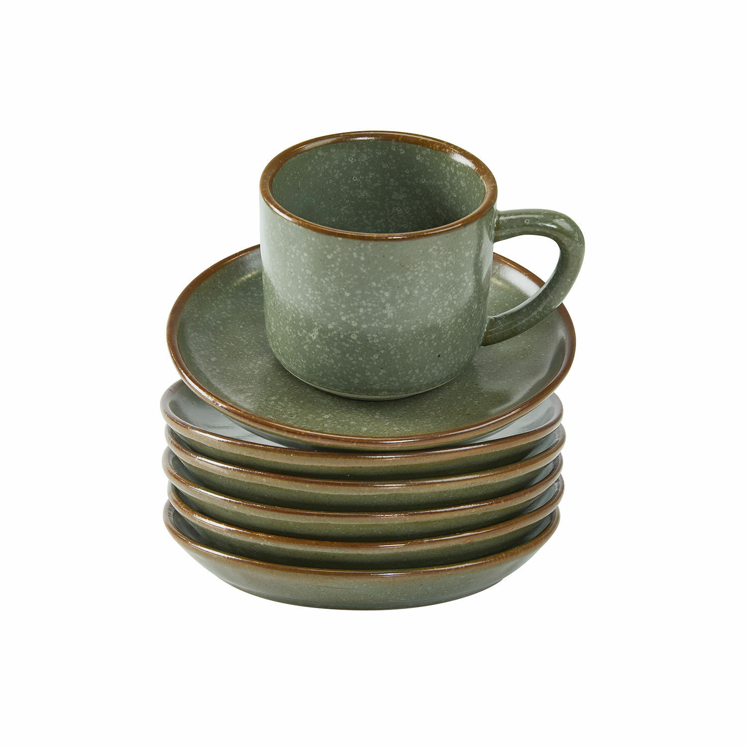 türkis/braun 6-teiliges Set Biarritz Tassen mit Untertassen aus Keramik in Türkis und Braun für Kaffee
