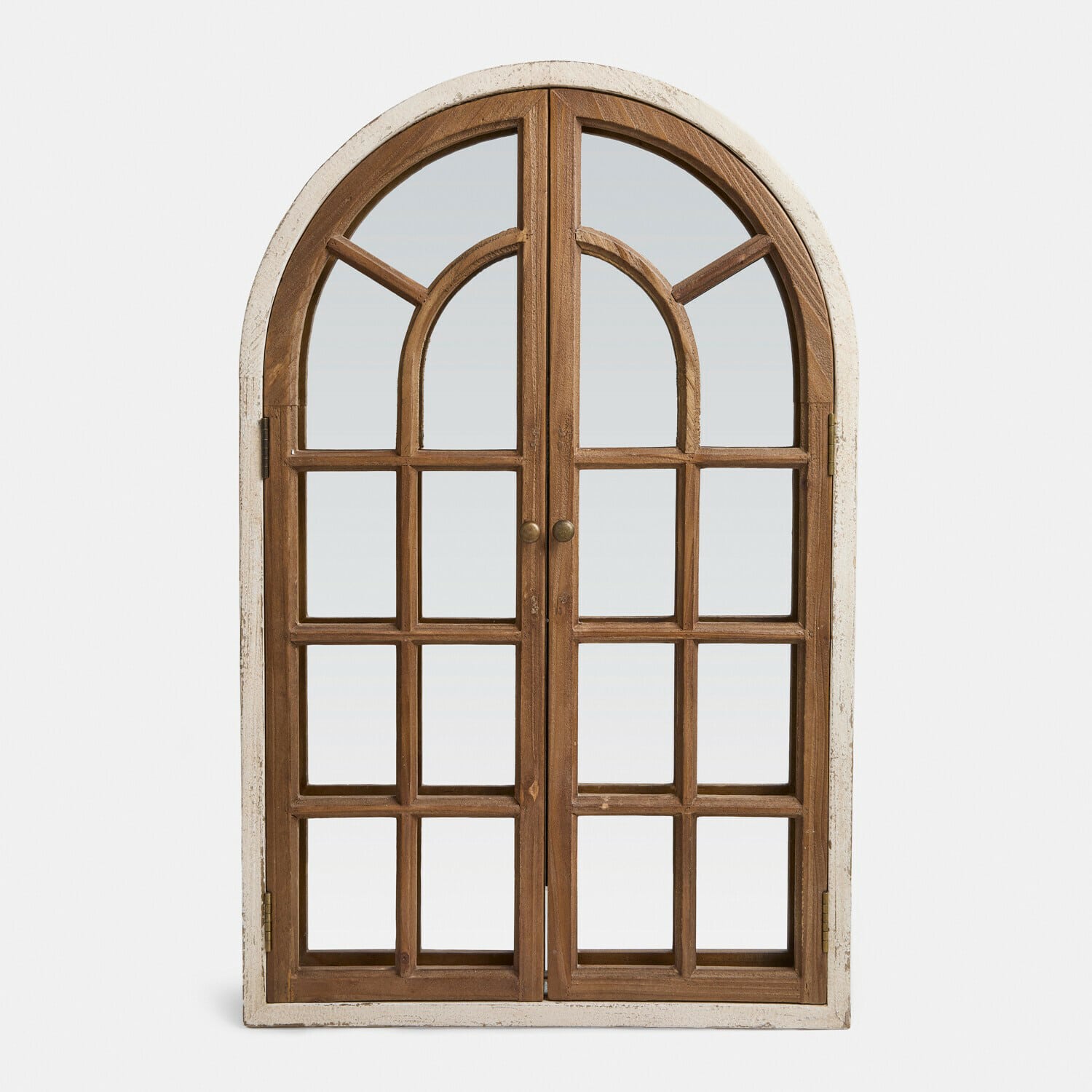 Deko-Fenster mit Spiegel Montévine Holzfenster mit rundem oberen Bogen und weissem Rahmen, rustikaler Stil, dekorative Verglasung