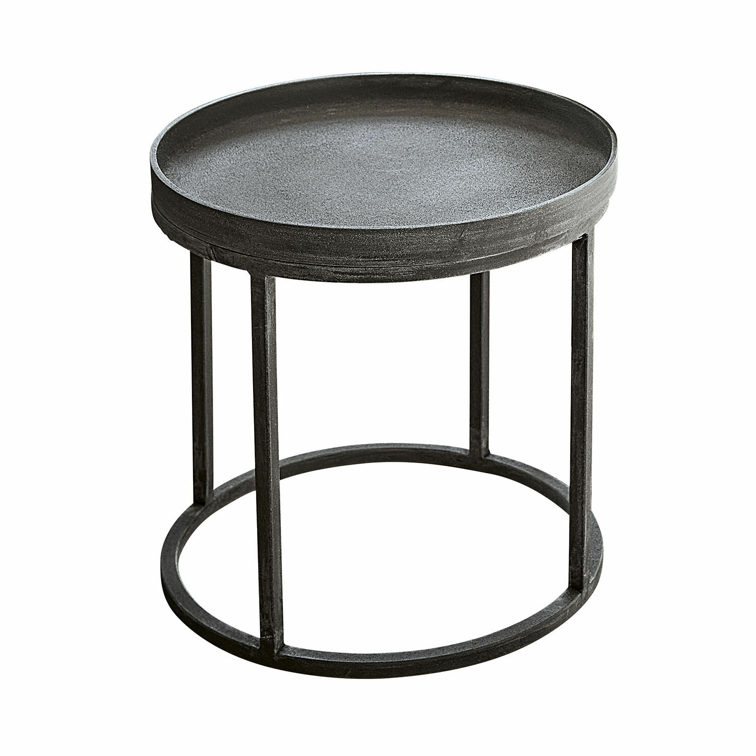 Grauer Couchtisch Maupin aus Metall mit rundem Tischblatt und minimalistischem Design für das Wohnzimmer