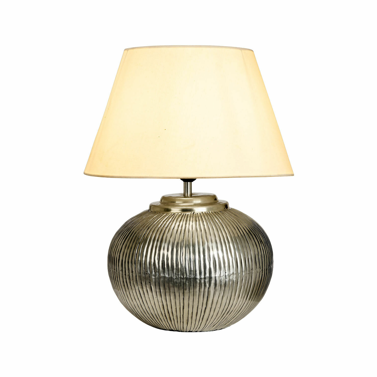 Tischlampe Rosélune Tischlampe mit geriffelter silberner Metallbasis und cremefarbenem Schirm, dekorative Innenbeleuchtung