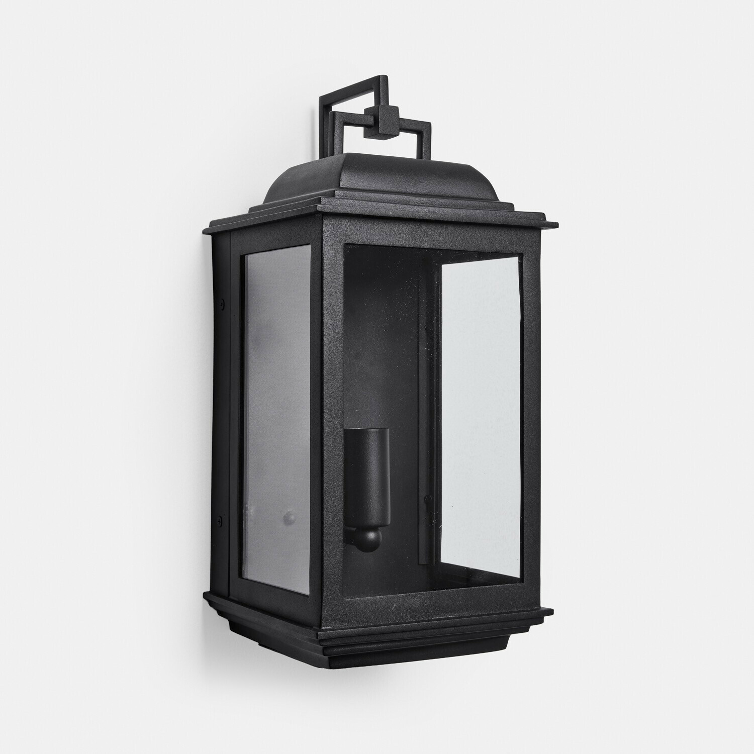 Außenwandlampe Tovre Schwarze Metall-Wandleuchte mit klarem Glas und geometrischem Griff für Aussenbeleuchtung