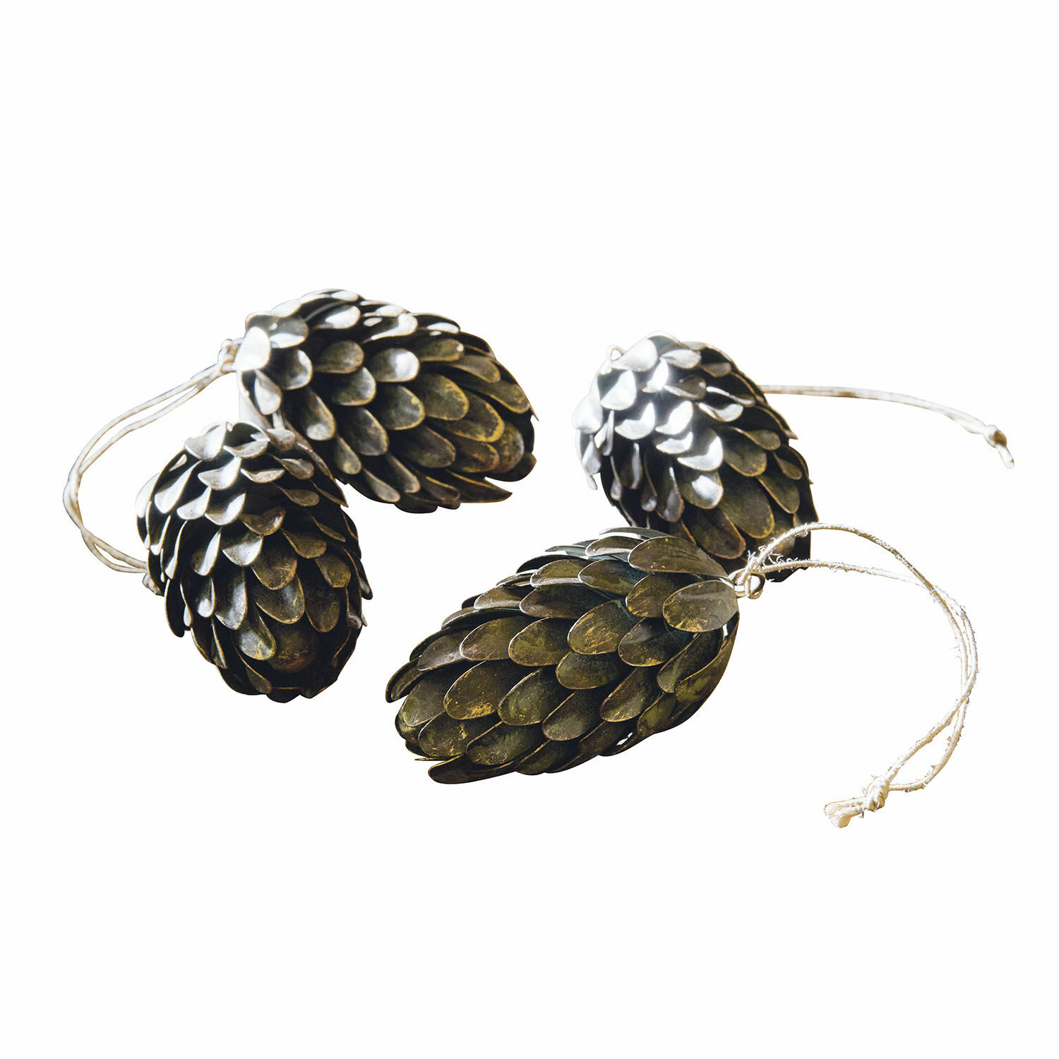 Anhänger 4er Set Lonrai Dunkle Metallzapfen-Dekorationen mit Schnur zum Aufhängen für festliche Wohnaccessoires