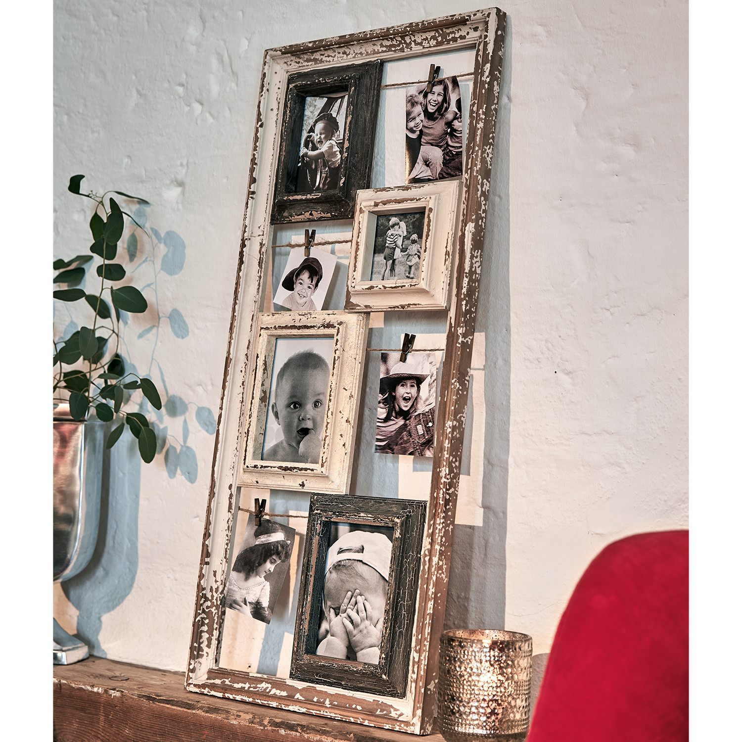 Bilderrahmen Memories Rustikaler Bilderrahmen aus Holz in Weiss und Schwarz mit Shabby-Chic-Effekt, Wanddekoration für Fotos