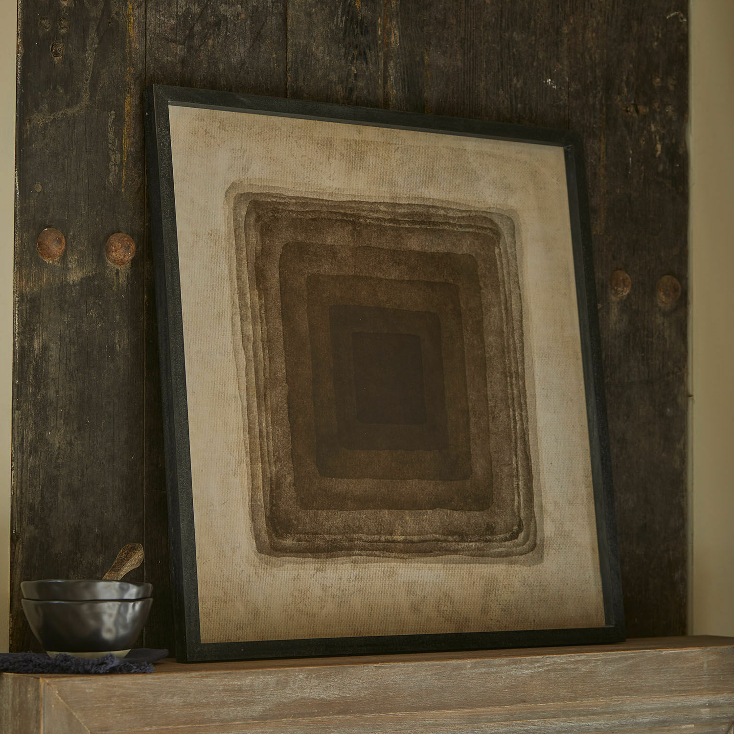 Bild Zayden Dekoratives Bild mit geometrischem Muster in Brauntönen auf beigem Hintergrund, moderne Wanddekoration