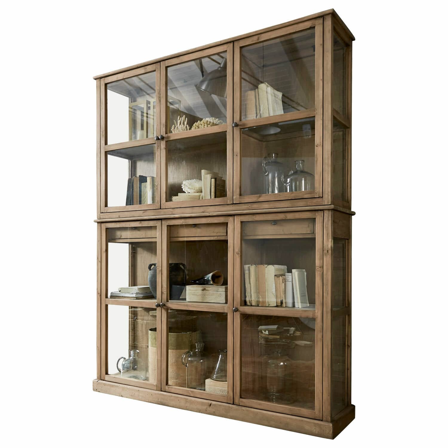 Schrank Blaise Grosser Holzvitrinenschrank mit Glastüren und Regalen für Bücher und Dekorationen