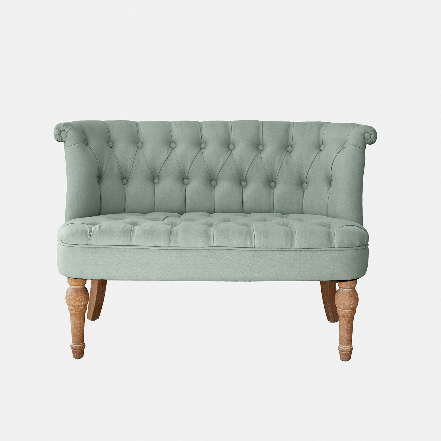 Sofa Weralin Mintgrünes, gepolstertes Sofa mit Holzbeinen, gestepptes Stoffmaterial, elegantes Wohnzimmermöbel