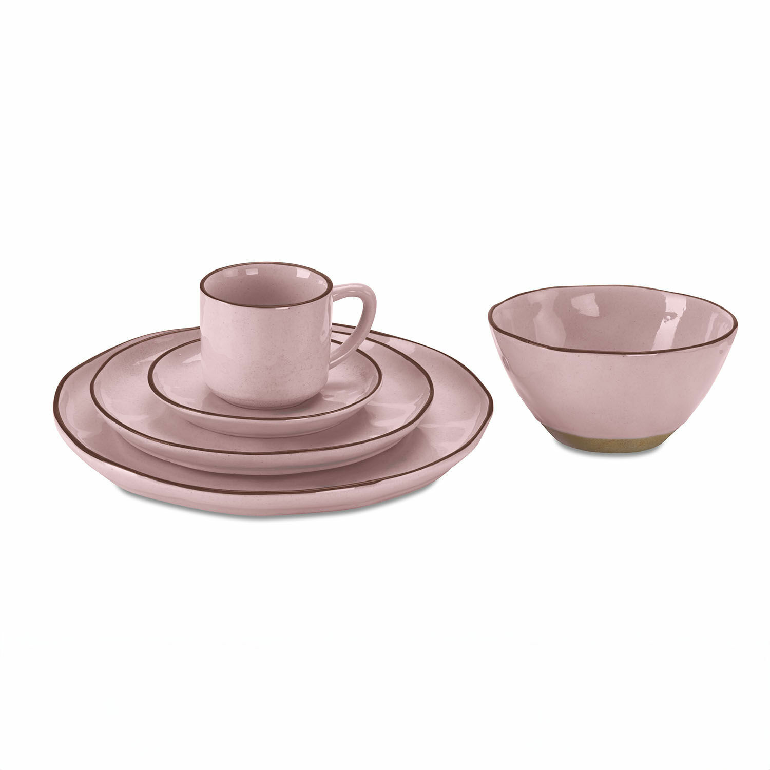 rosa Rosa Keramikgeschirr-Set Biarritz mit Tasse, Tellern und Schüssel für den Tisch
