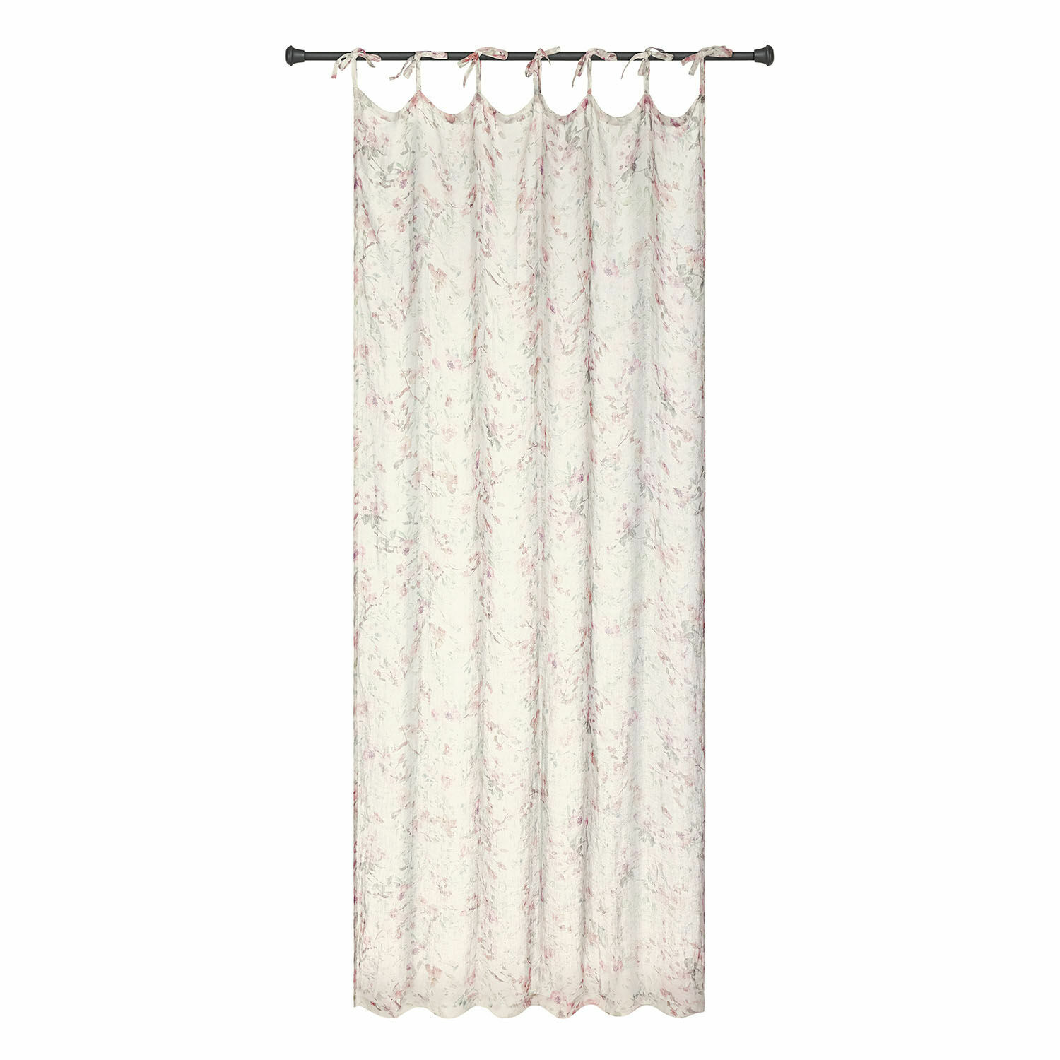 Gardine Dulciette Leichter Baumwollvorhang in Creme mit zartem rosa Blumenmuster für stilvolle Fensterdekoration.