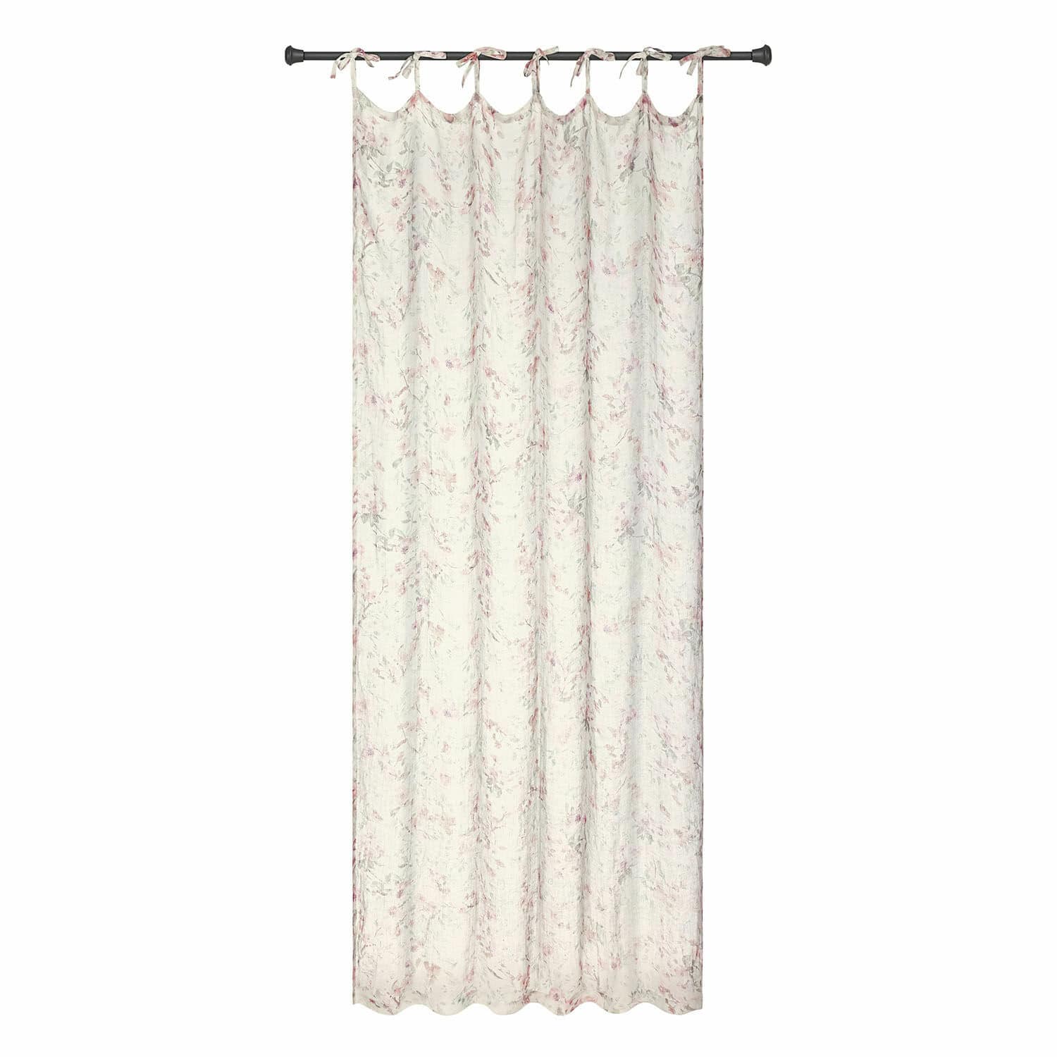 Gardine Dulciette Leichter Baumwollvorhang in Creme mit zartem rosa Blumenmuster für stilvolle Fensterdekoration.
