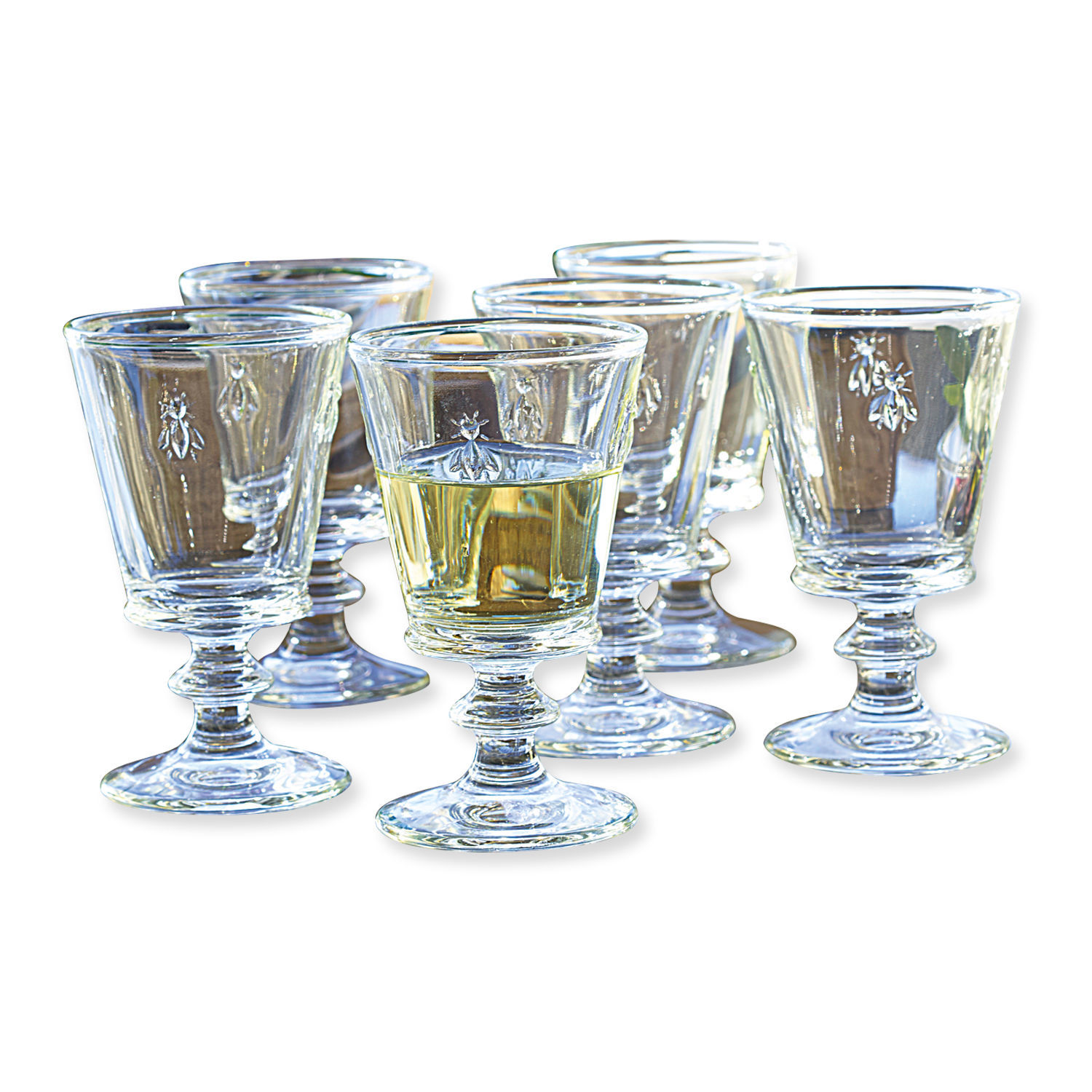 Weingläser 6er Set Puttigny Set aus sechs transparenten Gläsern mit Insektenmotiv, ideal zum Servieren von Getränken.