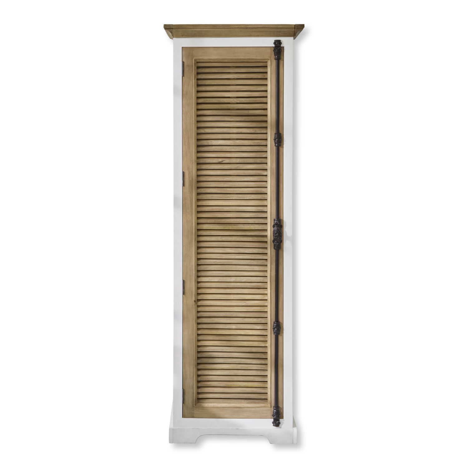 Schrank Daviau Schmaler Holzschrank mit weissem Rahmen und naturfarbener Lamellentür-Front, Aufbewahrungsmöbel