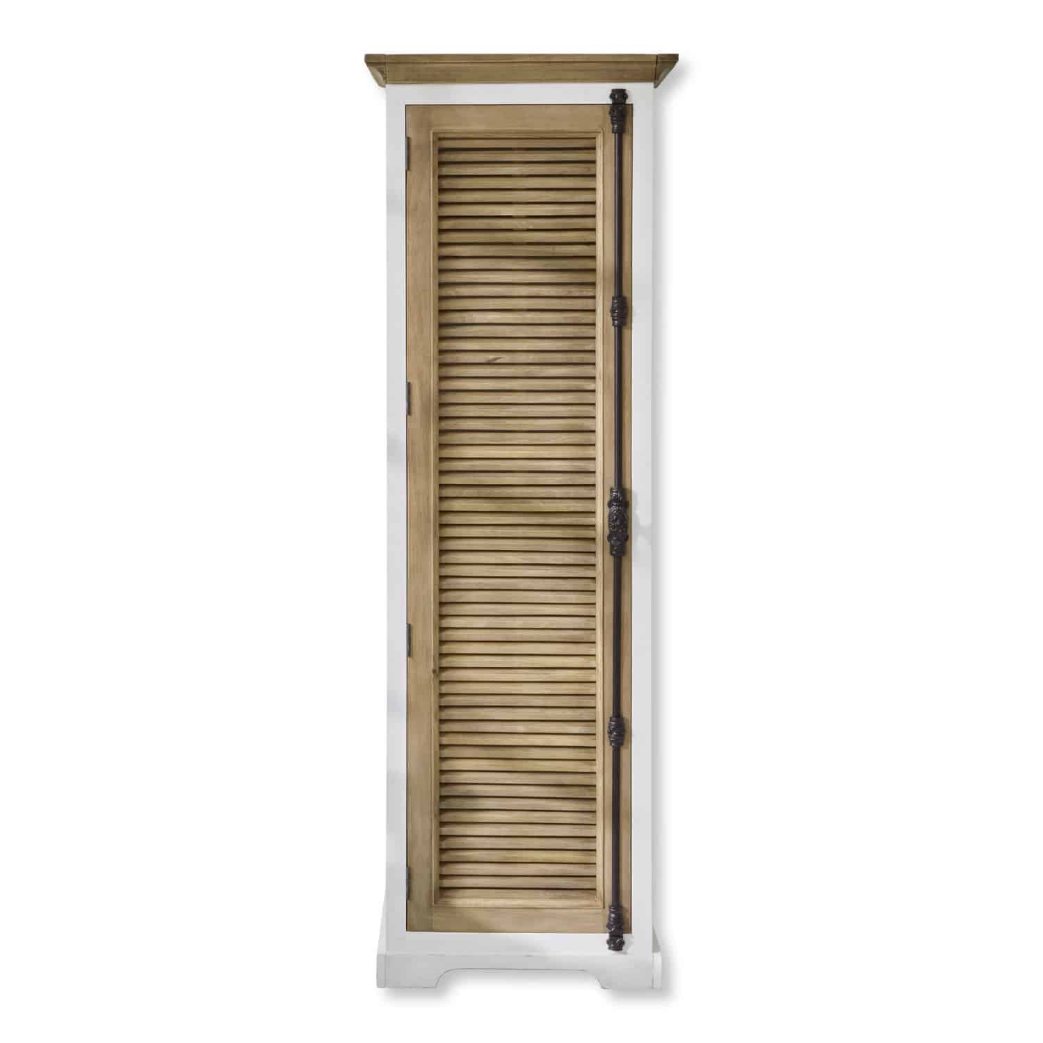 Schrank Daviau Schmaler Holzschrank mit weissem Rahmen und naturfarbener Lamellentür-Front, Aufbewahrungsmöbel