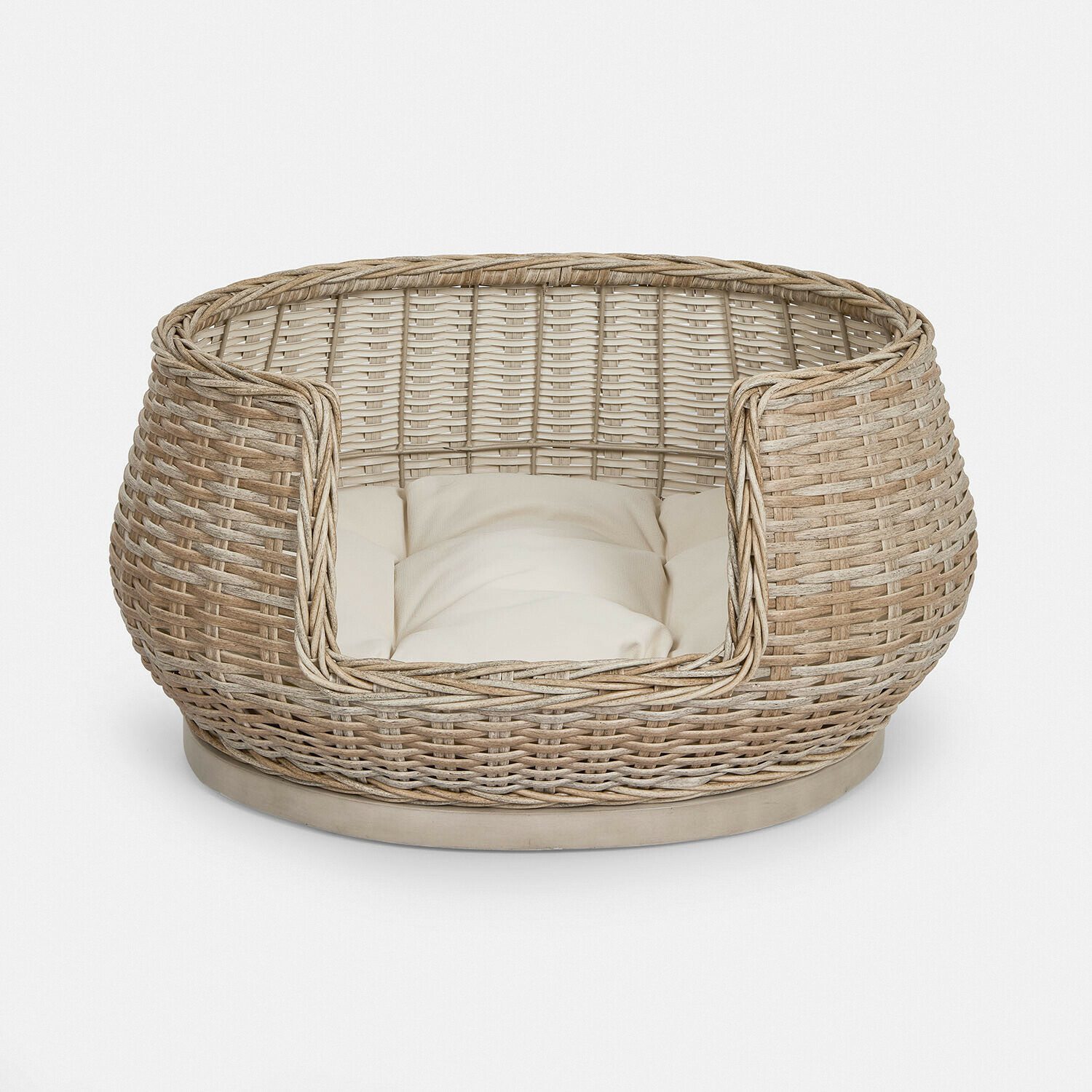 beige/creme Beiges Outdoor-Haustierbett aus geflochtenem Material mit cremefarbenem Kissen, bequem und robust