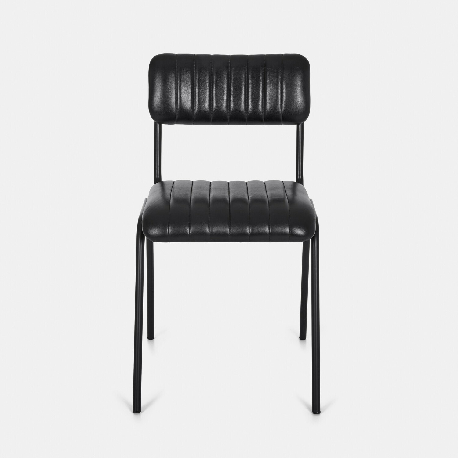 Stuhl Jolivon Schwarzer Stuhl mit gepolstertem Lederbezug und Metallbeinen, modernes Esszimmerdesign