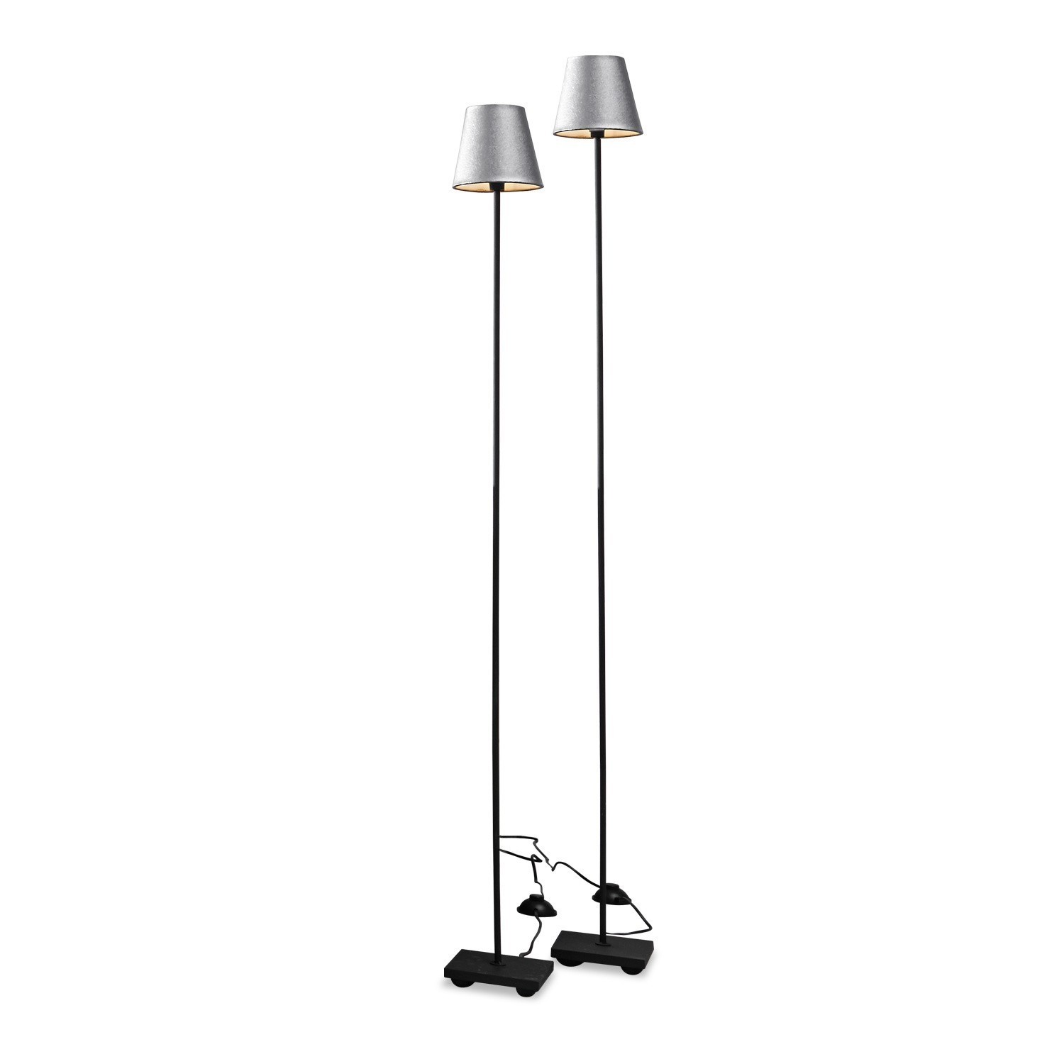 silber/schwarz Zweier-Set Stehleuchten Tacoma mit schwarzem Fuss und grauem Lampenschirm, modernes Wohnzimmerlicht