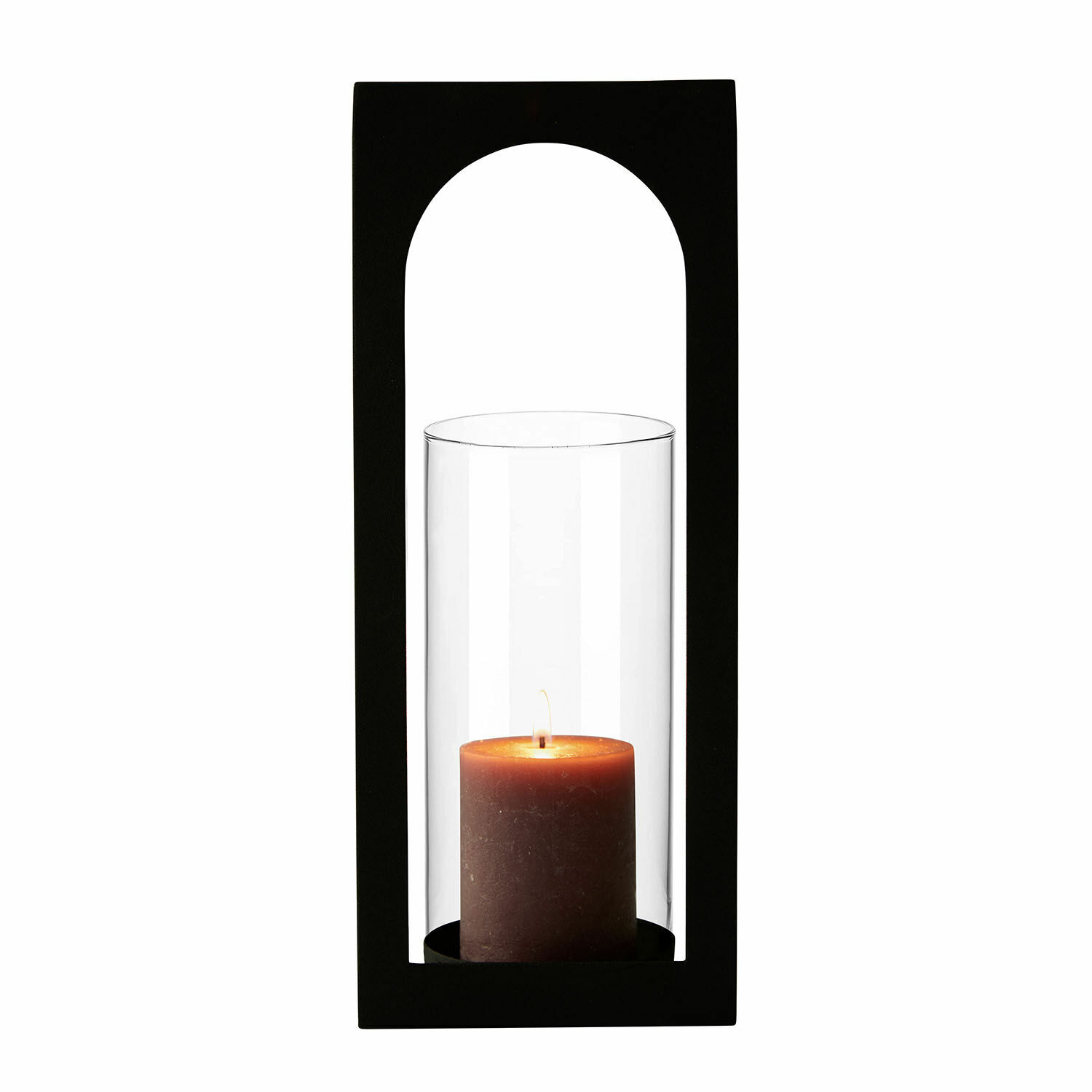 Wandkerzenhalter Maidis Schwarze Metalllaterne mit klarem Glas und brauner Kerze zur Wohnraumdekoration