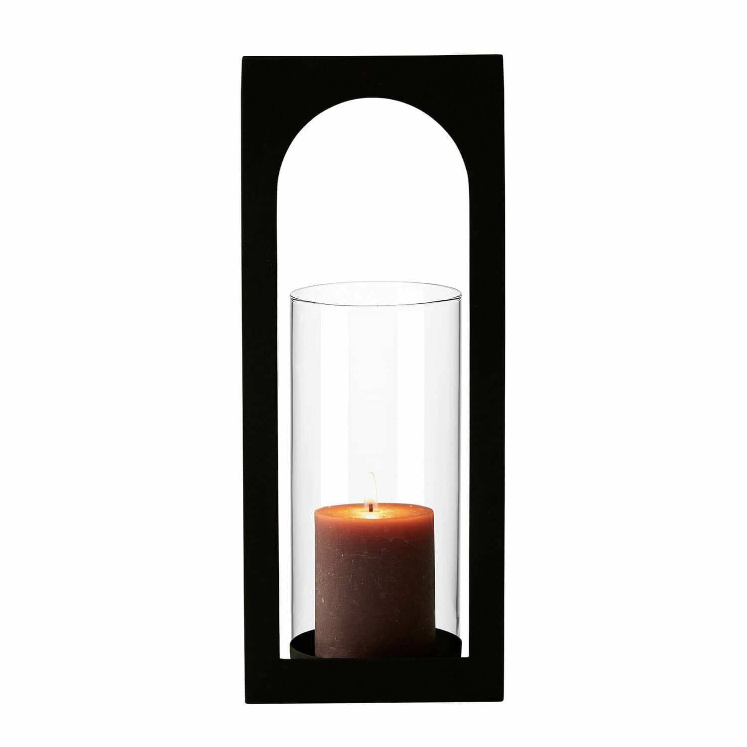 Wandkerzenhalter Maidis Schwarze Metalllaterne mit klarem Glas und brauner Kerze zur Wohnraumdekoration