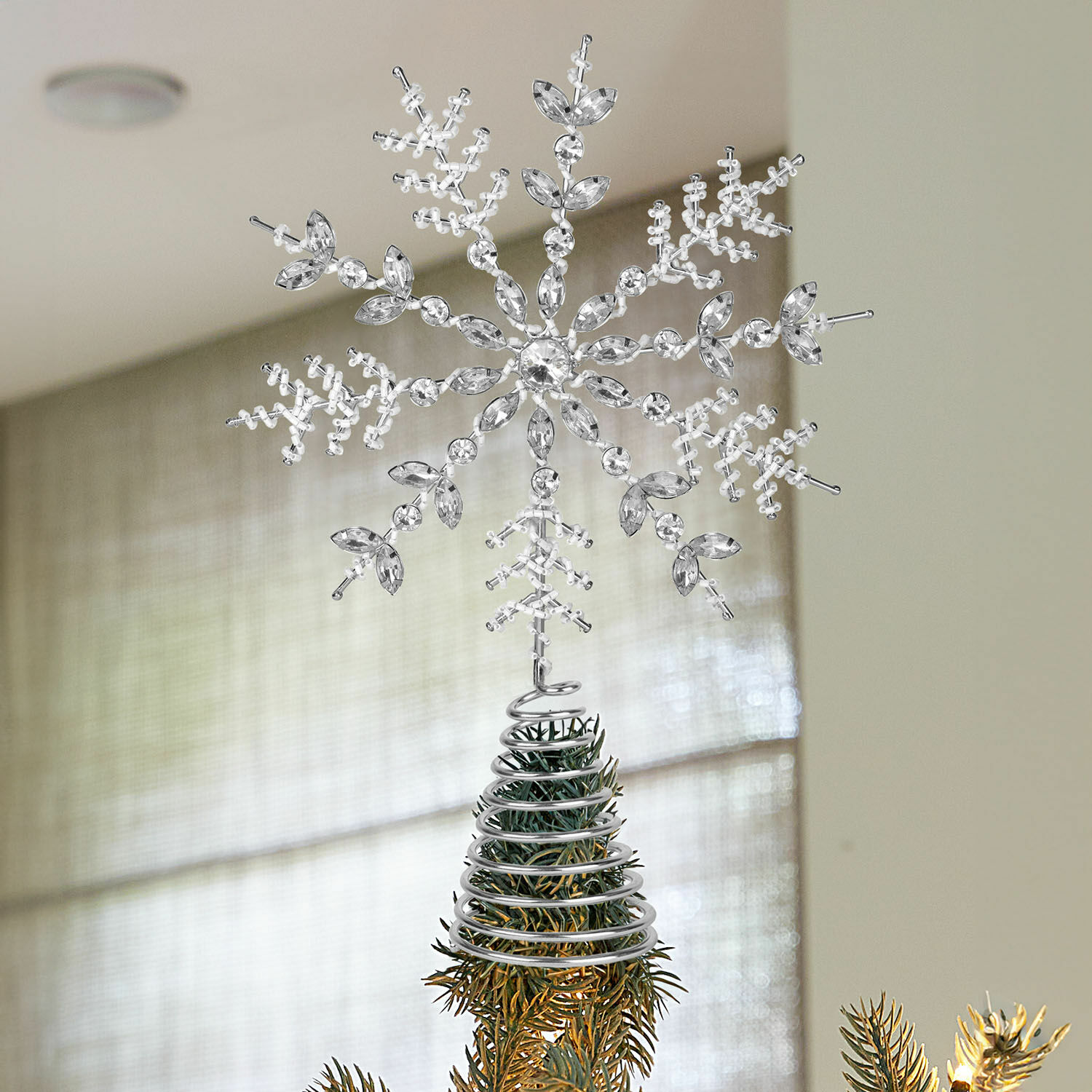 Baumspitze Coeuron Dekorativer Baumspitzenaufsatz in Form einer Schneeflocke aus klarem Glas und Metall für den Weihnachtsbaum