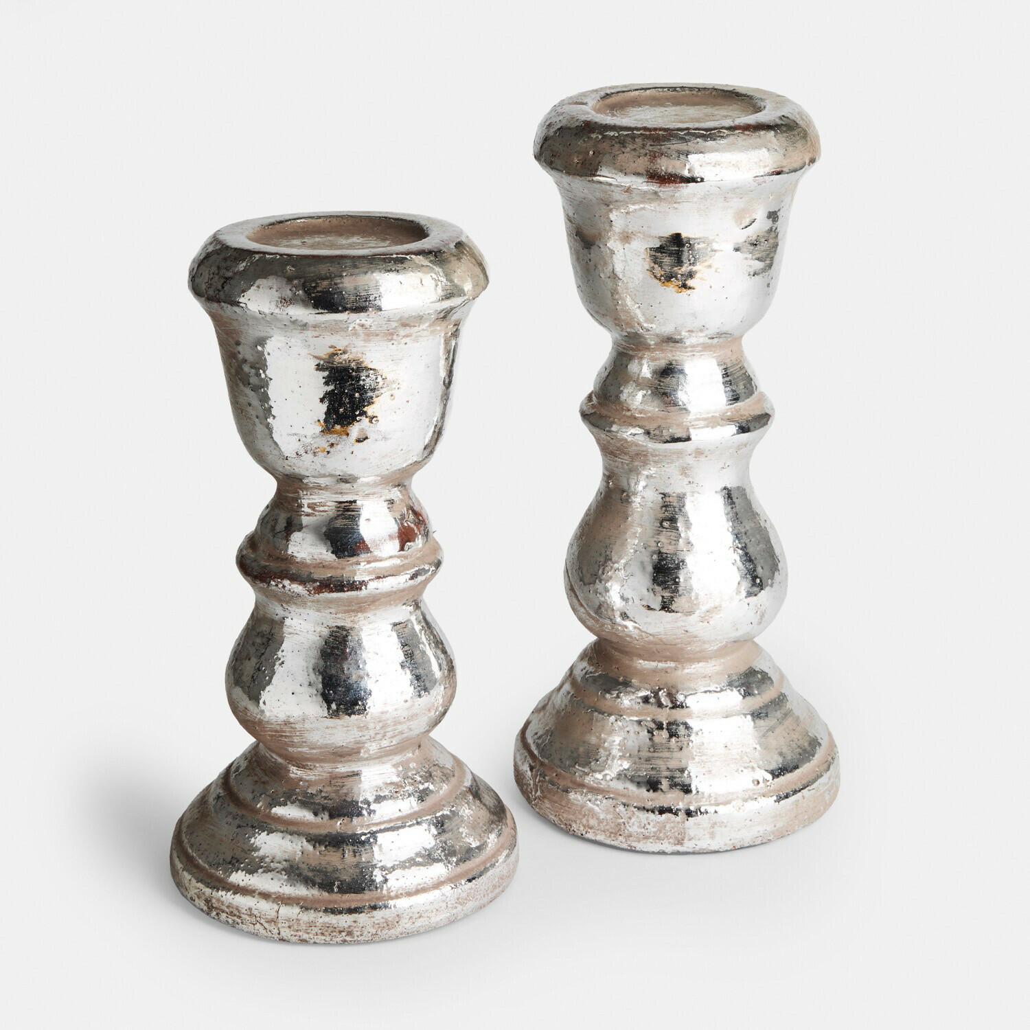Kerzenhalter 2er Set Brilomine Paar silberne Kerzenhalter aus antik wirkendem Metall mit dekorativer Form für Vintage-Dekor