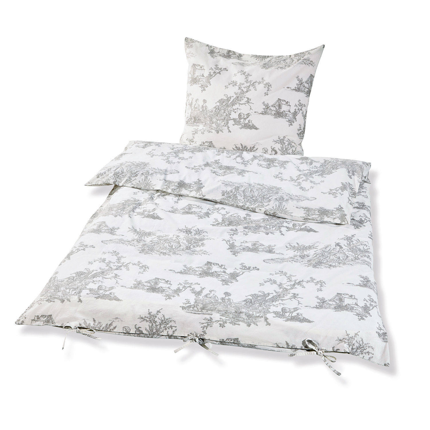 Bettwäsche Pierrefeu aus grauer Baumwolle mit klassischem Muster für das Schlafzimmer