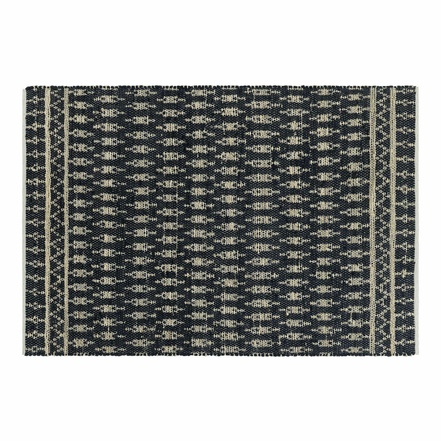 Wendeteppich Frizzy Schwarz-cremefarbener Teppich mit geometrischem Muster aus robustem Material für das Wohnzimmer