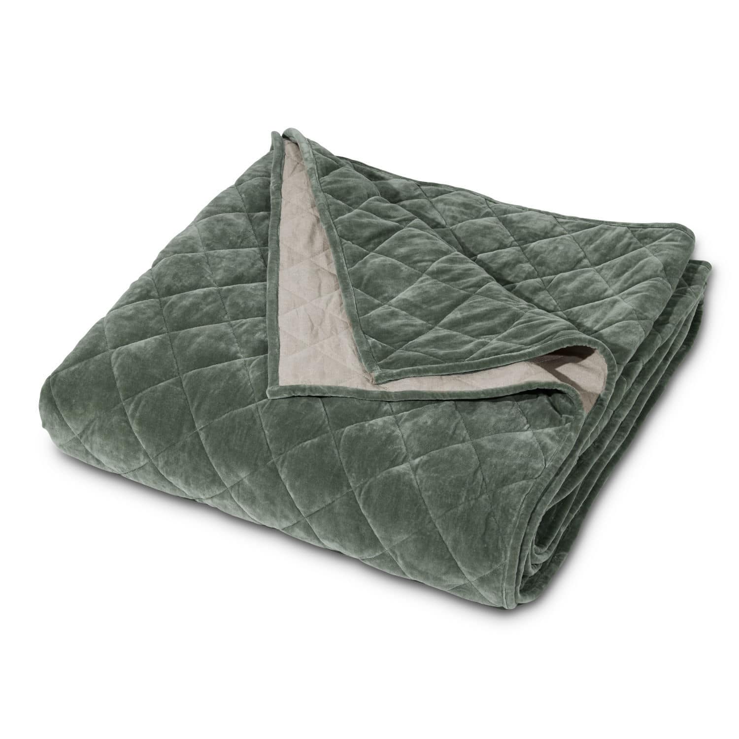 Quilt Verdier Gesteppte Samtdecke in Grün und Beige, weich und gemütlich für Wohnzimmer und Schlafzimmer