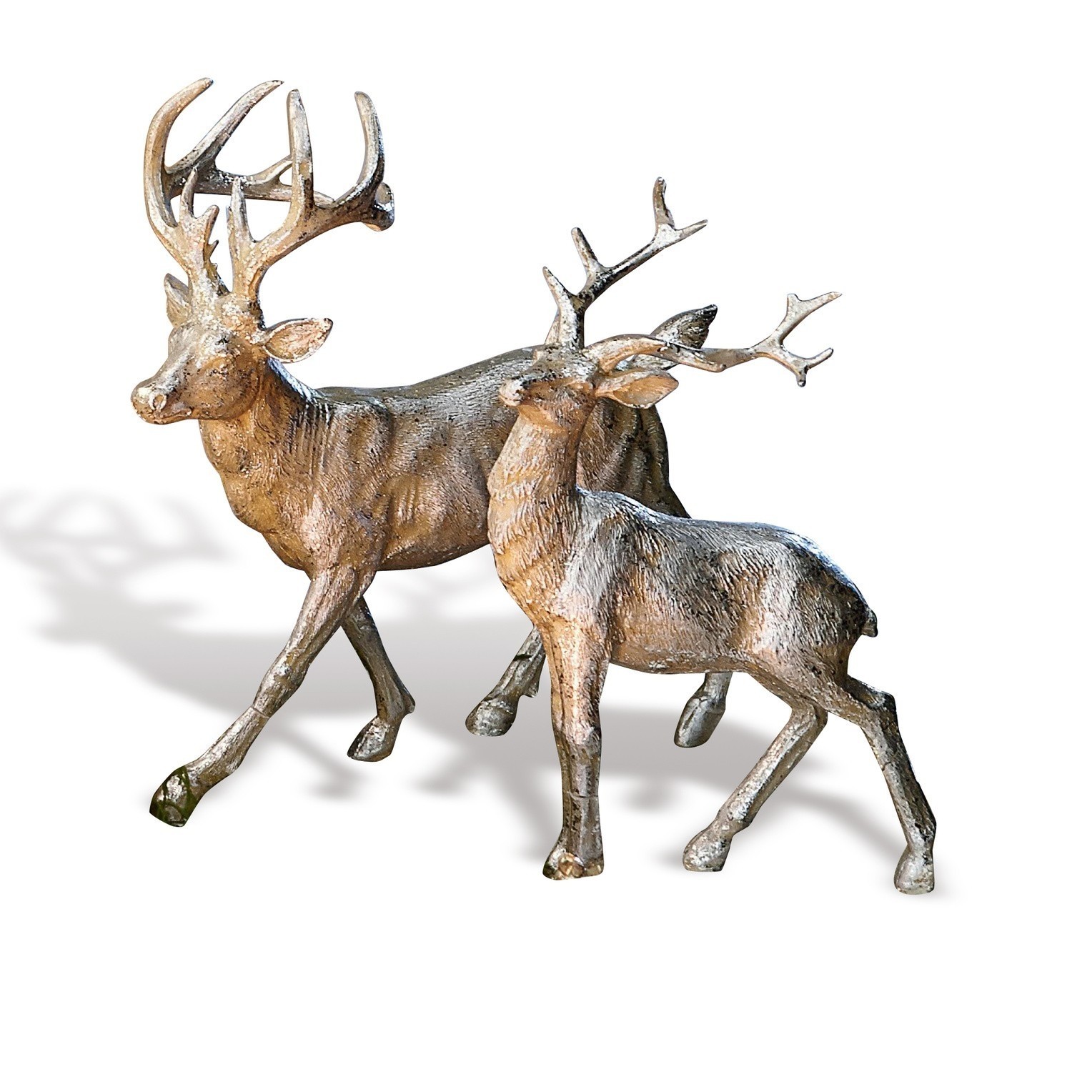 Hirsche 2er Set Rudy & Son Zwei braune Metallfiguren von Hirschen als dekorative Wohn- und Gartendekorationen