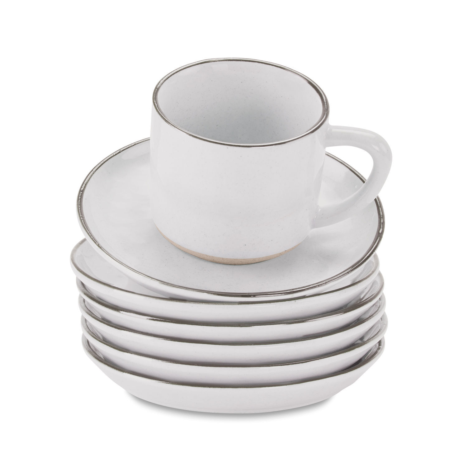 weiss matt 6-teiliges Set weisse Biarritz-Kaffeetassen aus mattierter Keramik mit Untertassen