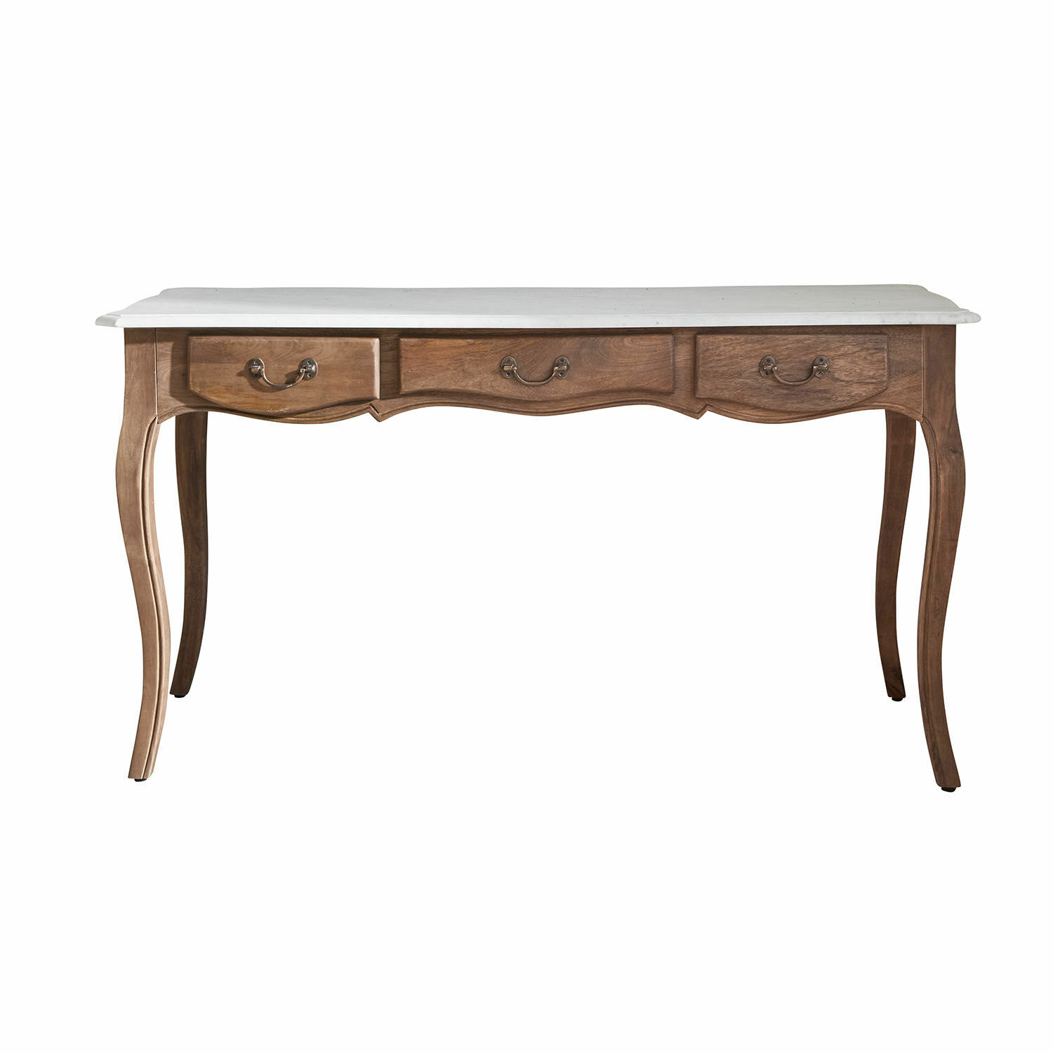 Schreibtisch Whittlesey Klassischer Schreibtisch mit Holzgestell und weisser Marmorplatte, elegantes Möbelstück