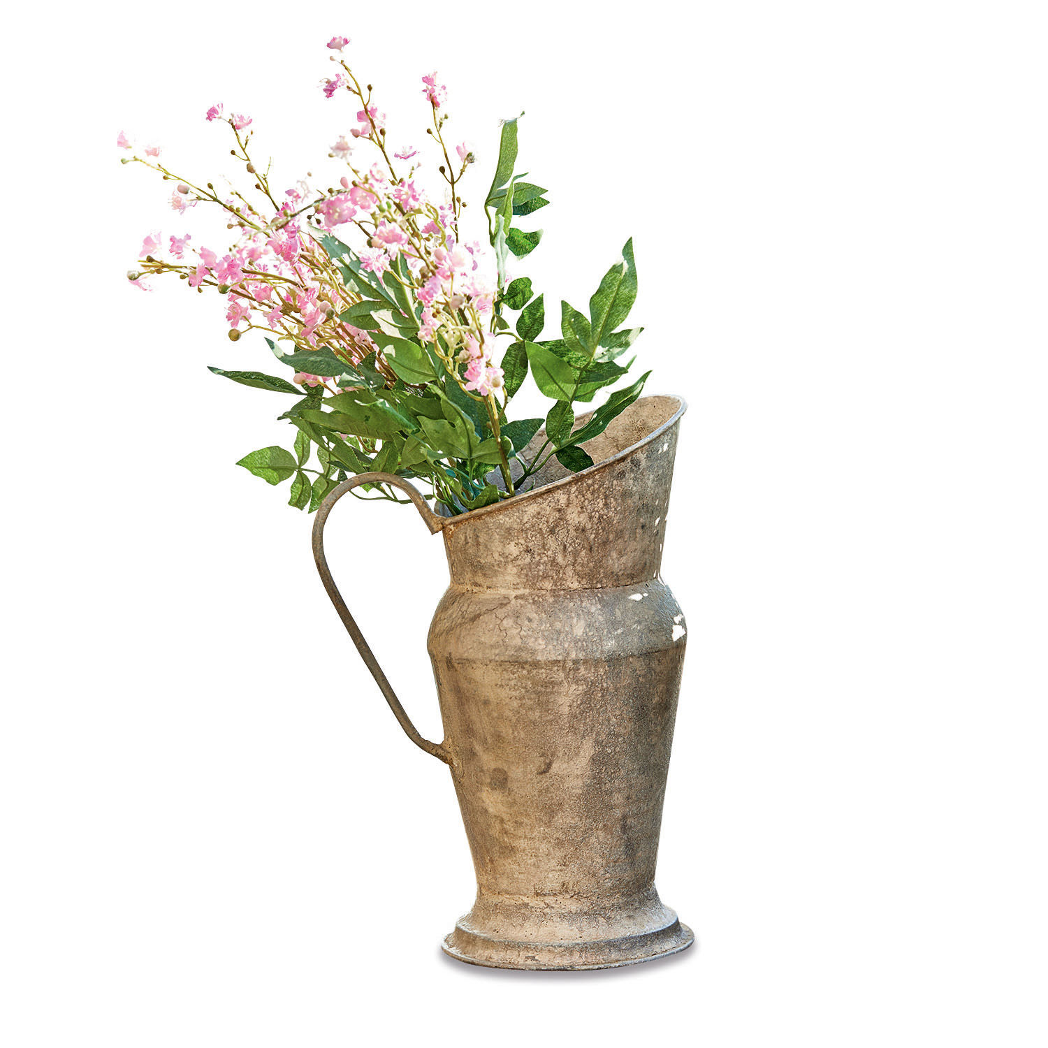 Krug Asante Vintage-Metallkrug mit grünen Blättern und rosa Blumen als Dekoration für Innenräume