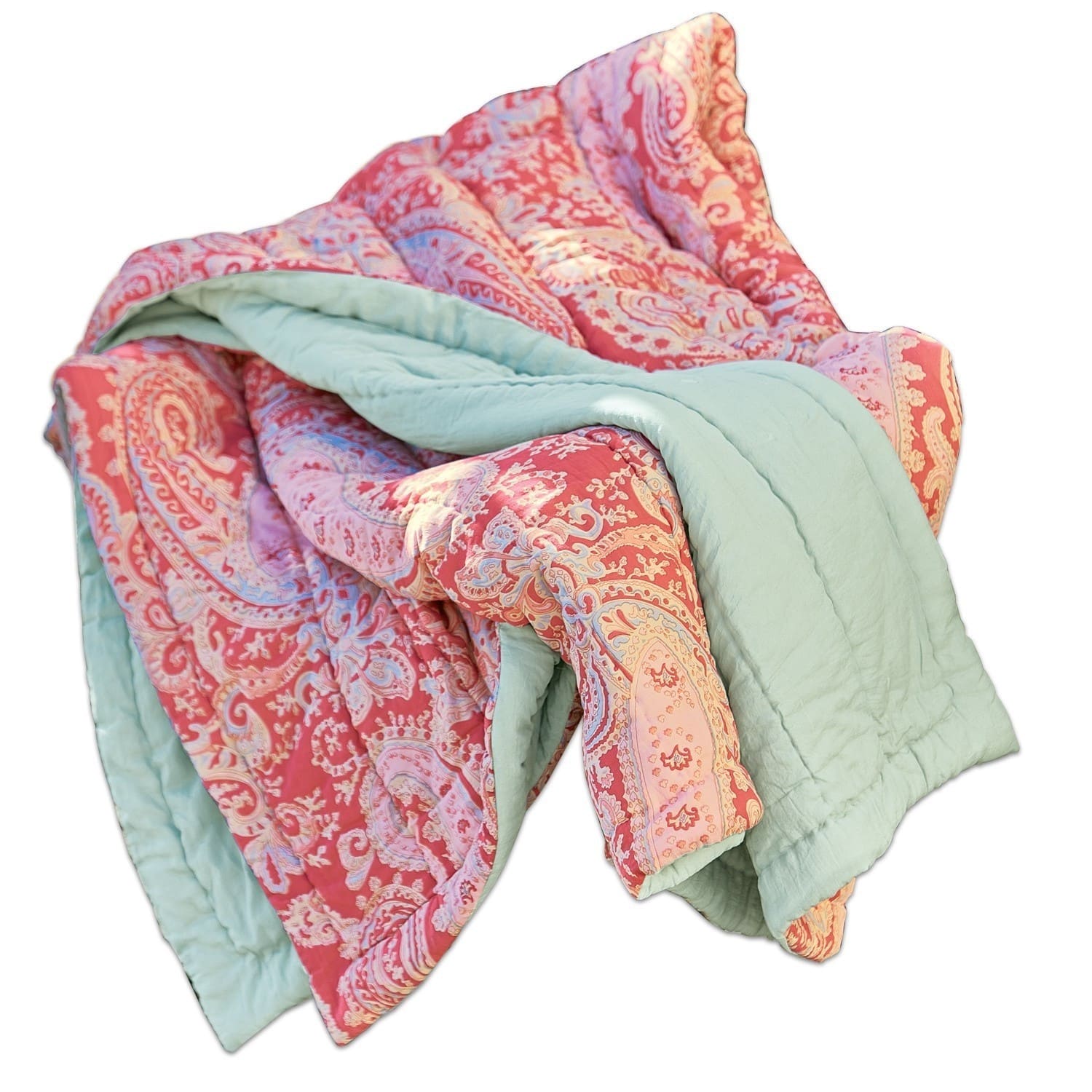 Plaid Aram Wendbare Baumwolldecke mit rot-rosa Paisley-Muster und mintgrüner Farbe, weich und dekorativ