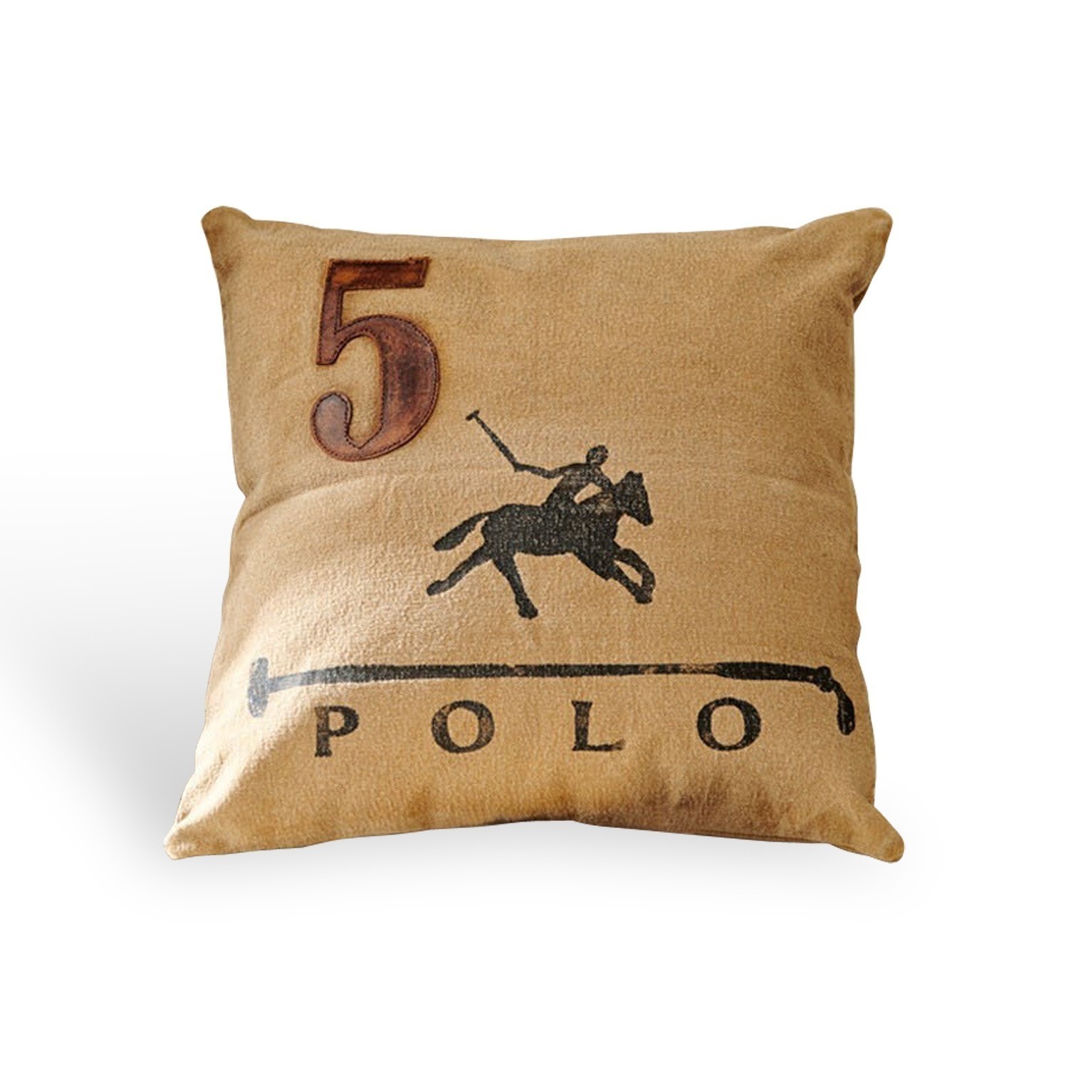 Kissen Horse Beiges Dekokissen mit Polo-Reiter-Motiv und der Zahl 5, weiches Material für das Wohnzimmer
