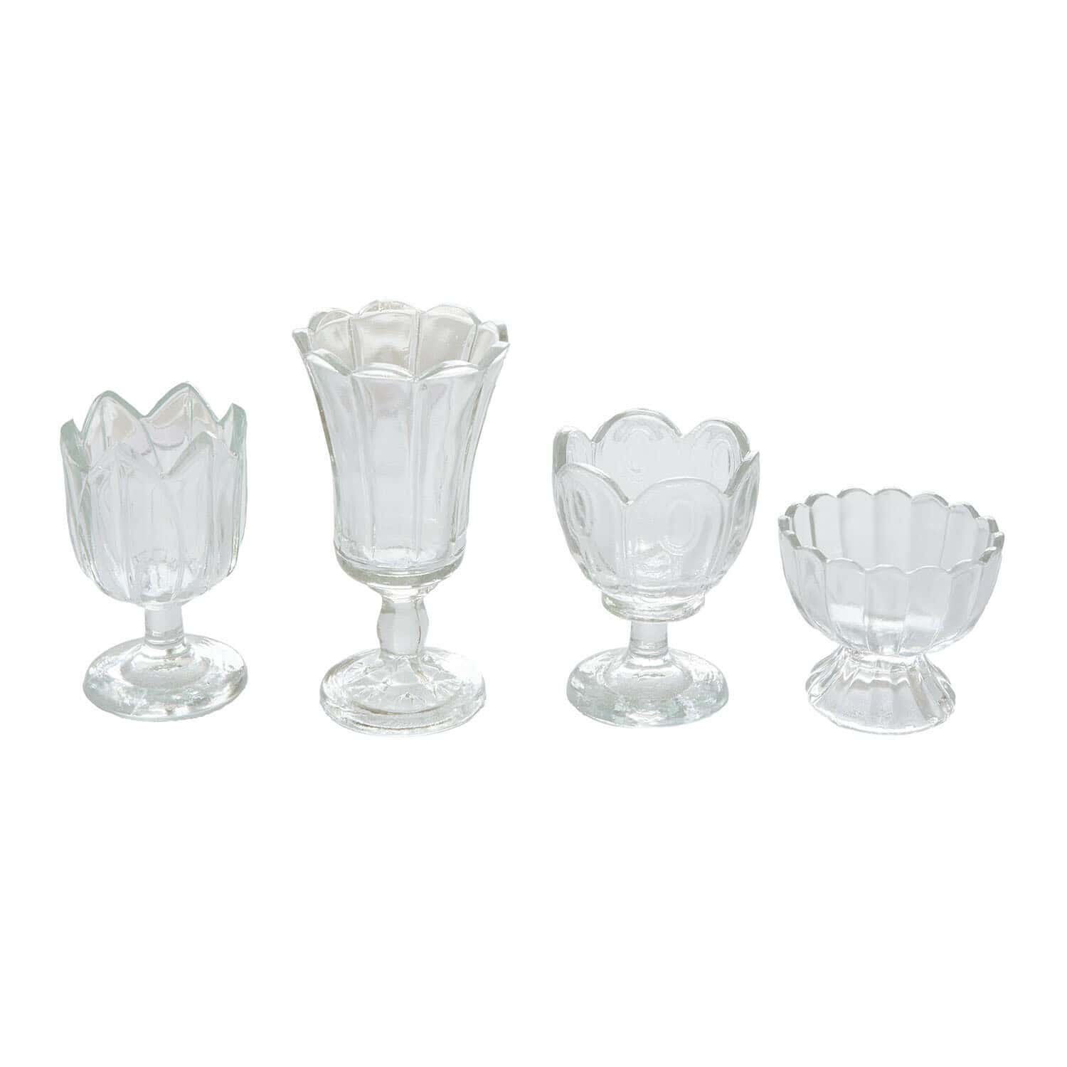 Windlicht 4er Set Amisette Set mit vier transparenten Glas-Kerzenhaltern in verschiedenen Formen und dekorativen Mustern