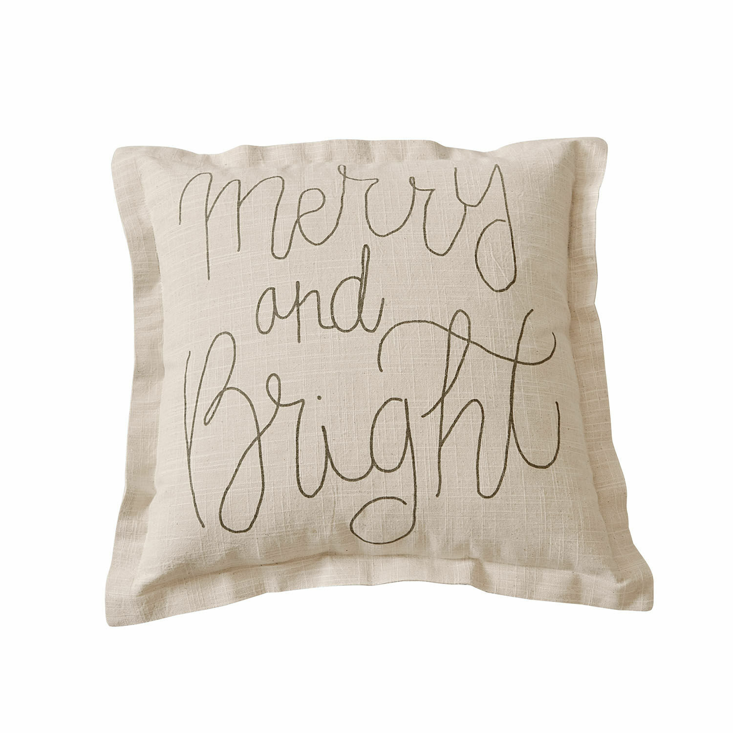 Kissenhülle Torvenna Beiges Leinenkissen mit Schriftzug Merry and Bright, dekorativ für festliche Wohnakzente