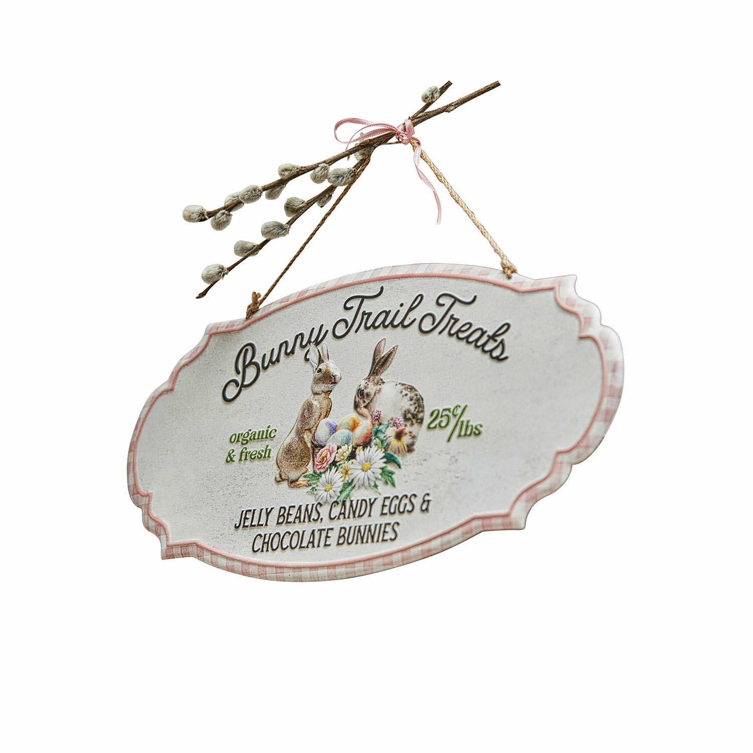 Deko-Schild Bunny Trail Dekoratives Schild Bunny Trail Treats mit Hasen und Ostereiern für österliche Dekoration