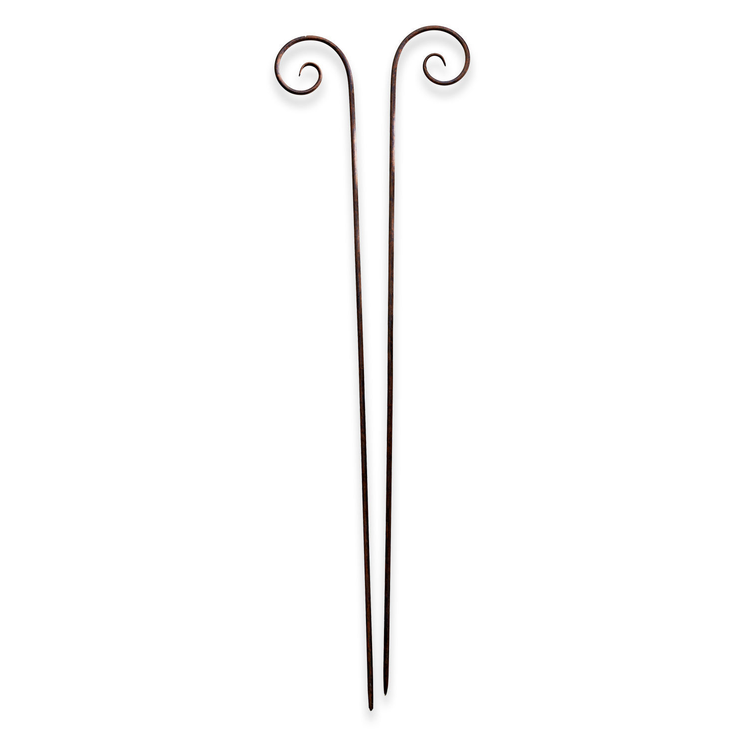 Gartenstab 2er Set Dorhal Paar braune Metall-Gartenhaken mit dekorativem Spiralabschluss für Pflanzen