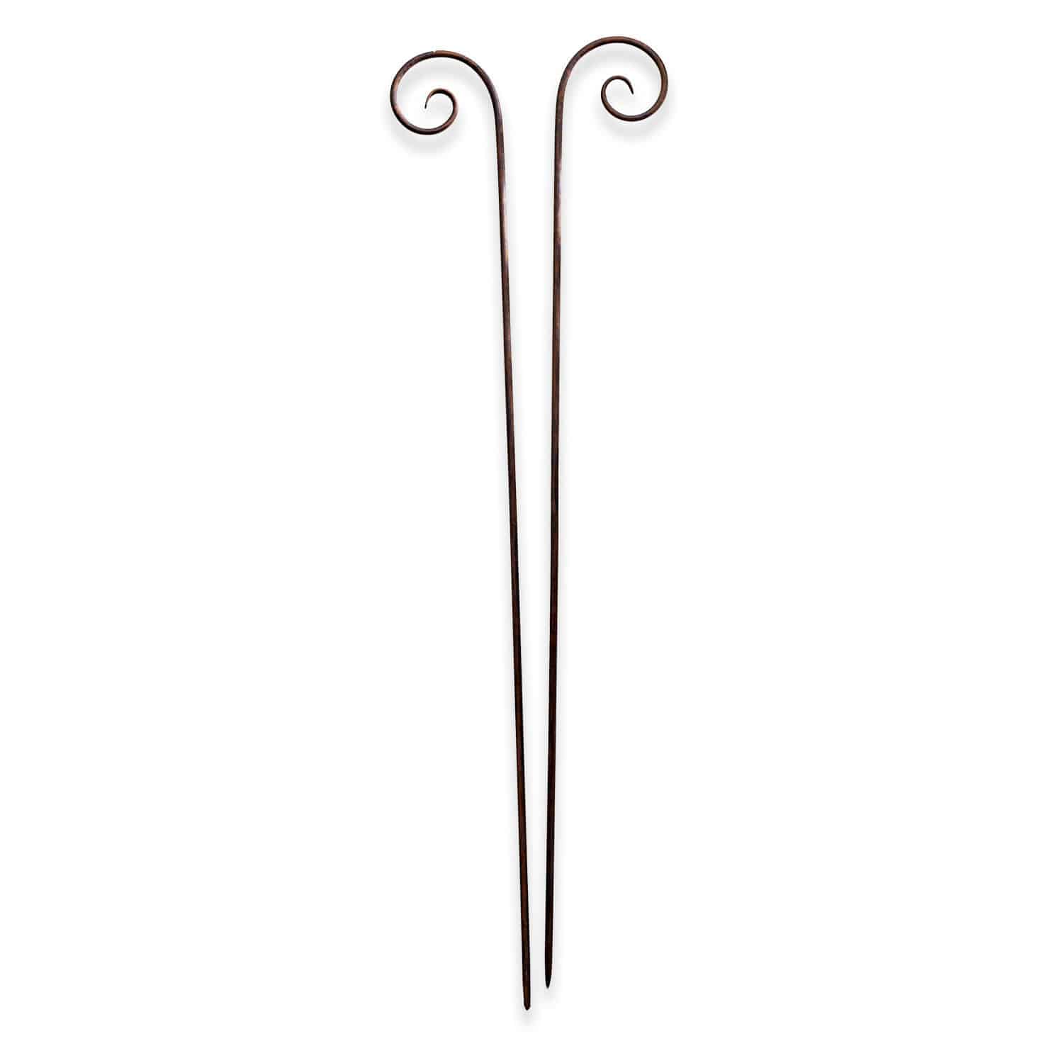 Gartenstab 2er Set Dorhal Paar braune Metall-Gartenhaken mit dekorativem Spiralabschluss für Pflanzen