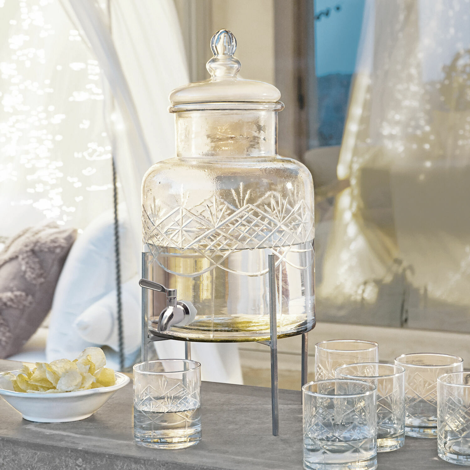 Getränkespender Hagens Glas-Getränkespender mit Metallgestell und Muster, transparent, ideal zum Wasserservieren