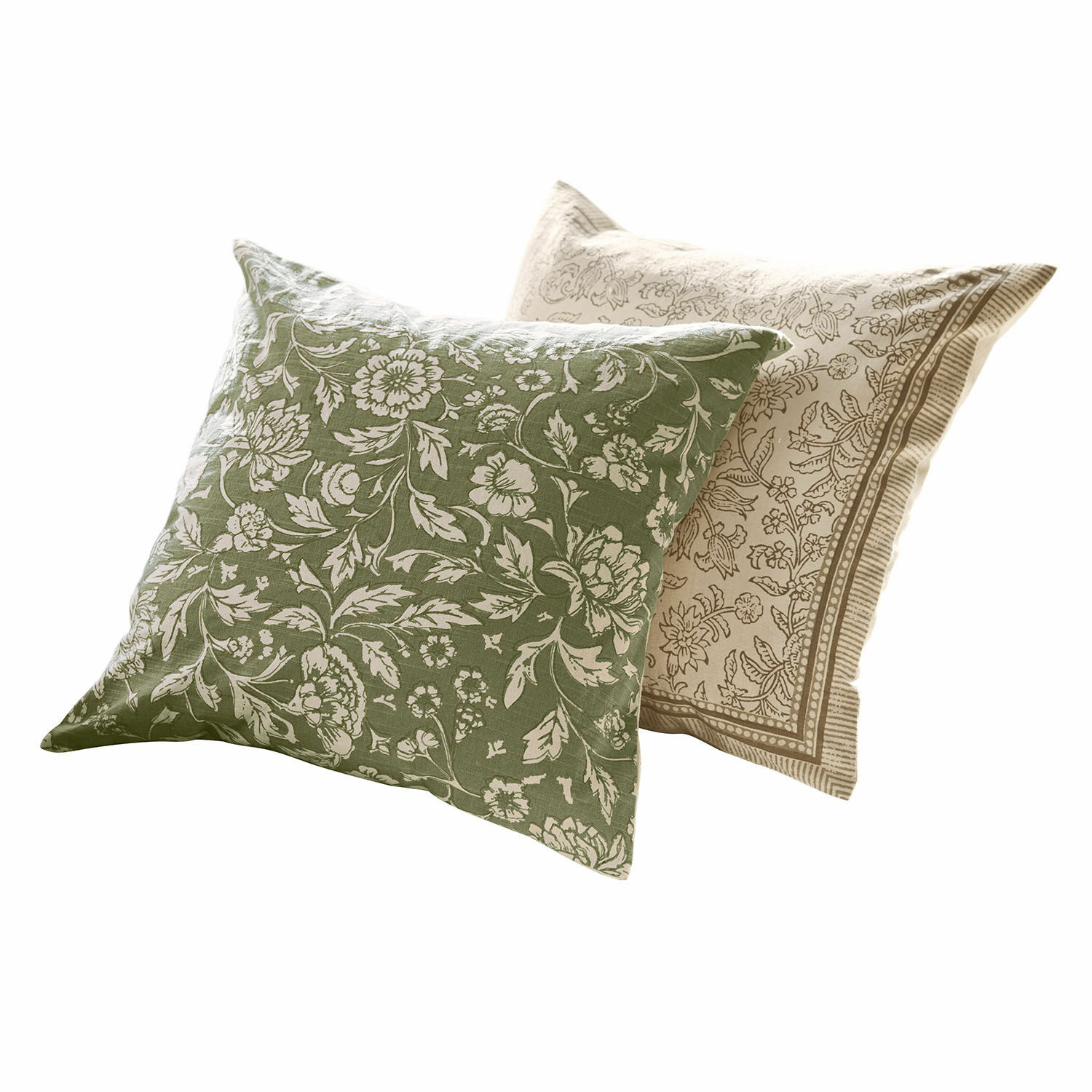 Kissenhülle 2er Set Ovixal Set aus zwei dekorativen Baumwollkissen mit grünen und beigen Blumenmustern für das Wohnzimmer