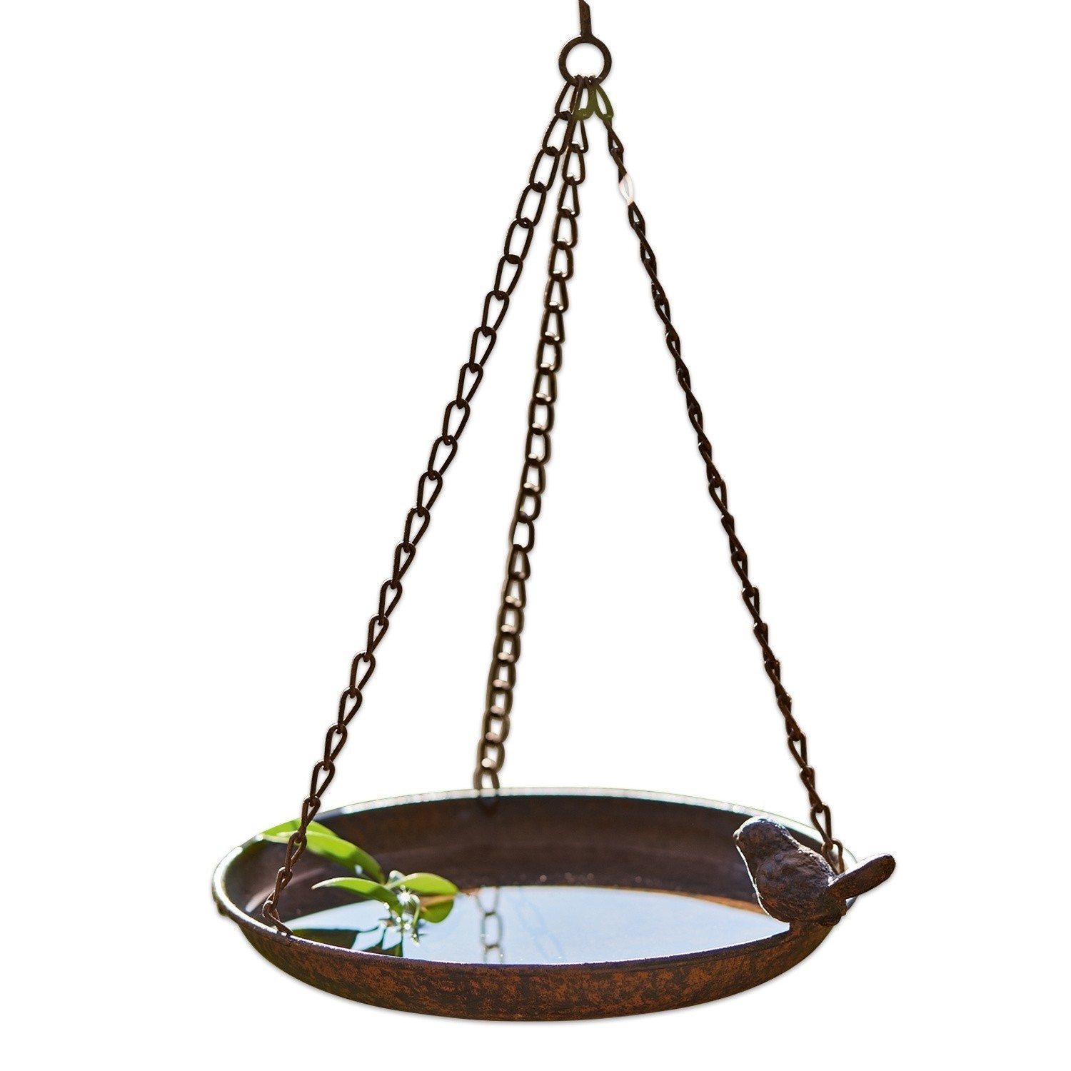 Vogeltränke Britta Hängende Metallschale in Rostbraun mit Vogelmotiv, ideal als Vogeltränke im Garten