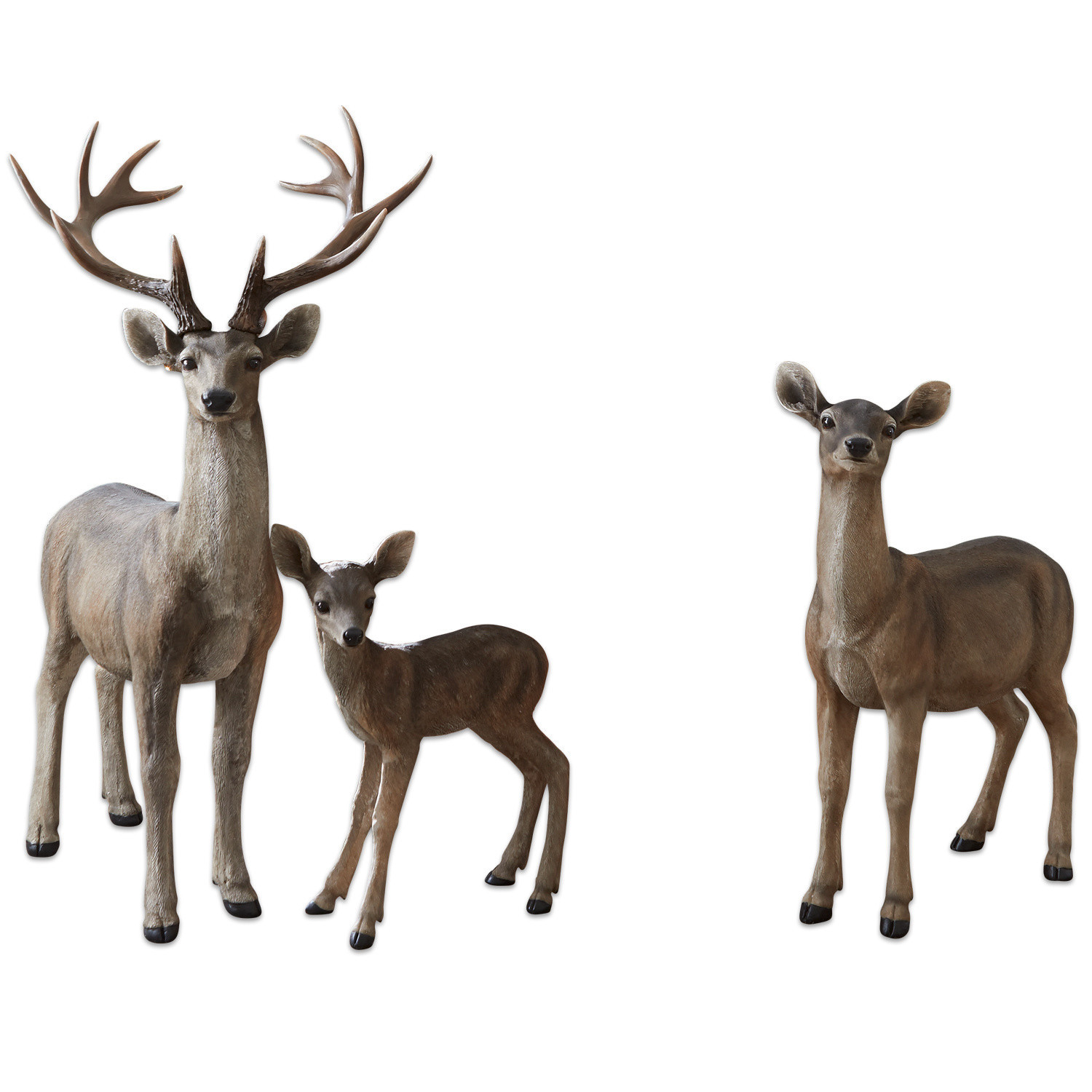 antikbraun Figuren von Hirsch, Reh und Kitz in antikbraun für Innen- und Gartendekoration
