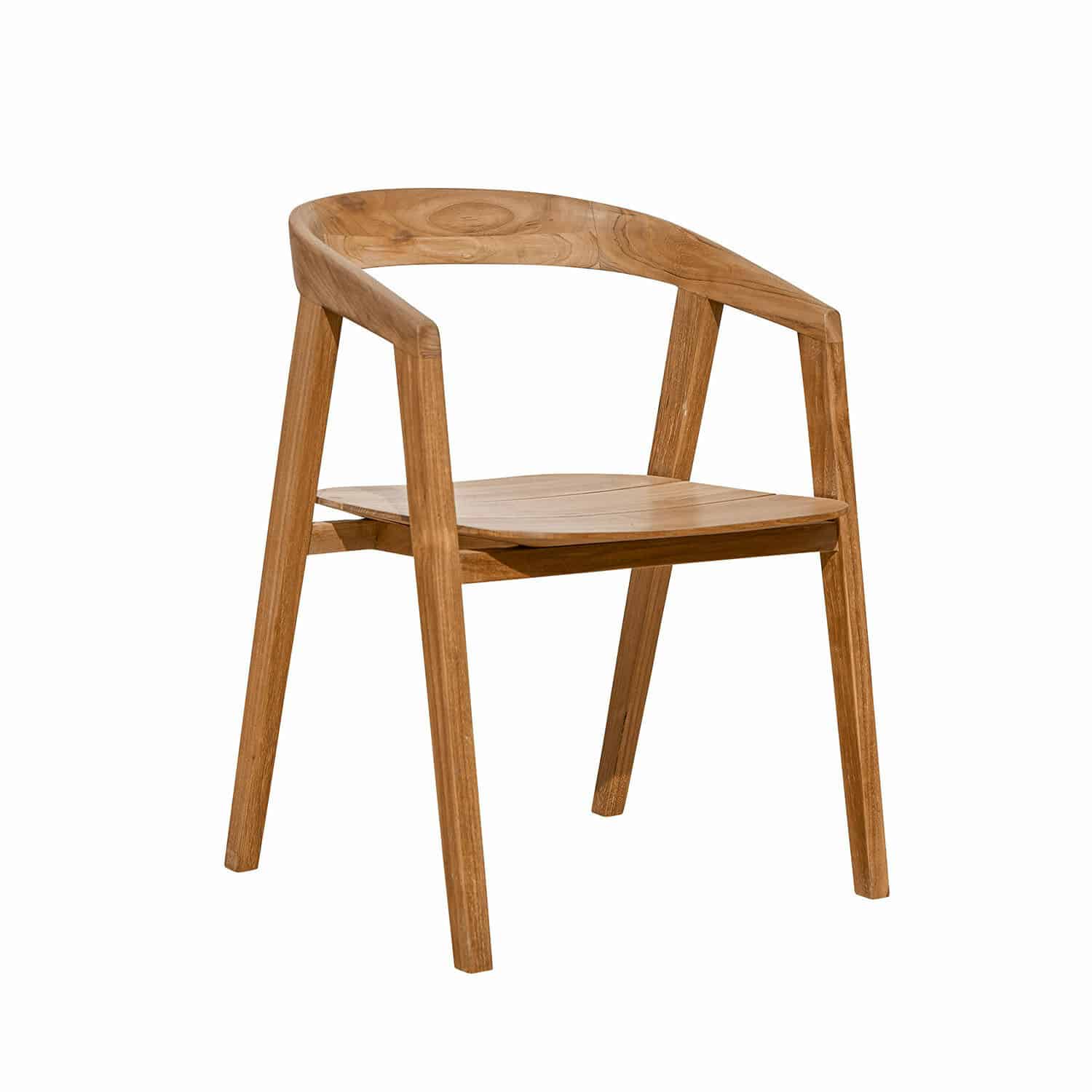 Stuhl Saulny Stuhl aus natürlichem Teakholz mit rundem Rücken und geraden Beinen für modernes Wohnen.