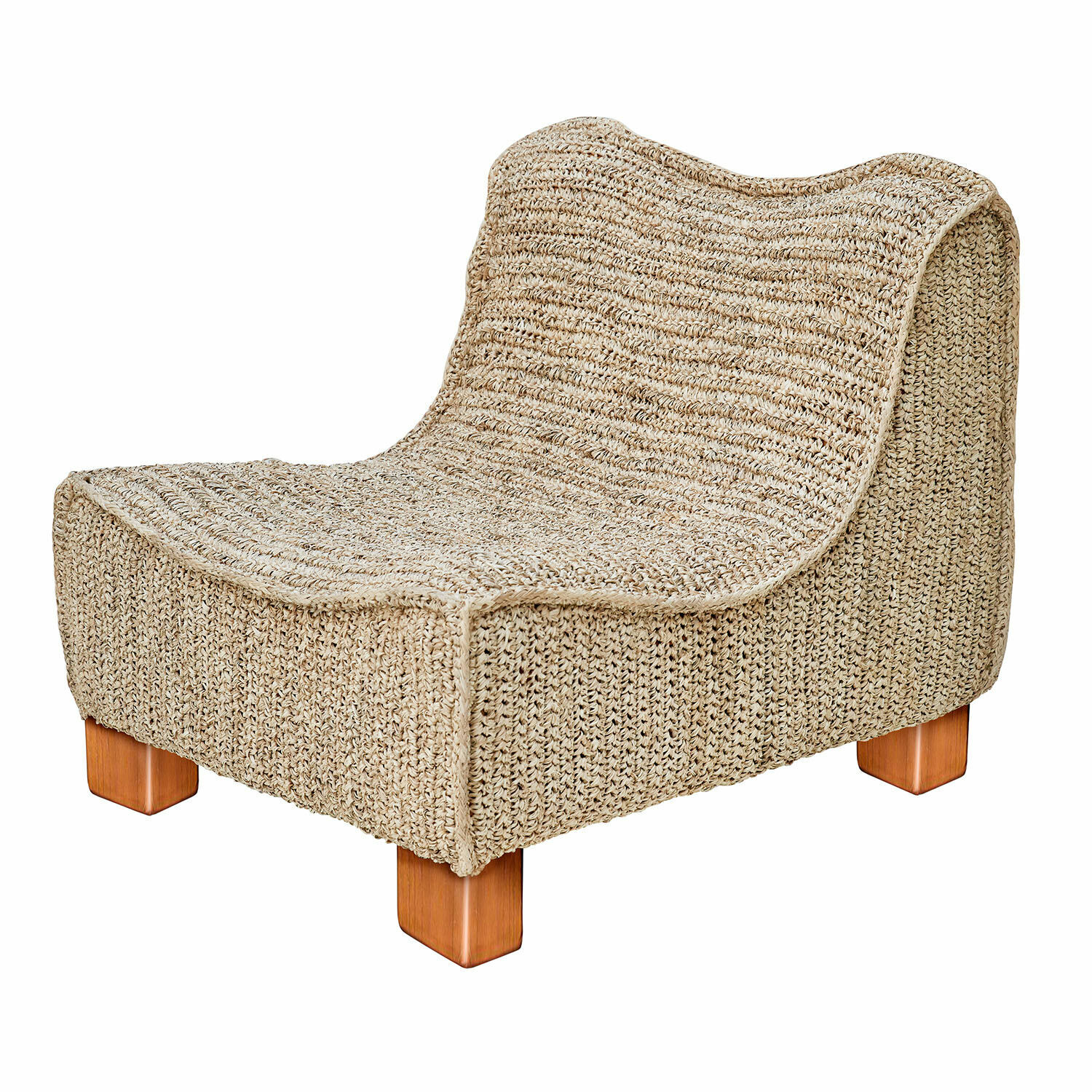 Sessel Bocage Bequemer Sessel aus naturfarbenem Stoff mit Holzbeinen, ideal fürs Wohnzimmer und zur Entspannung