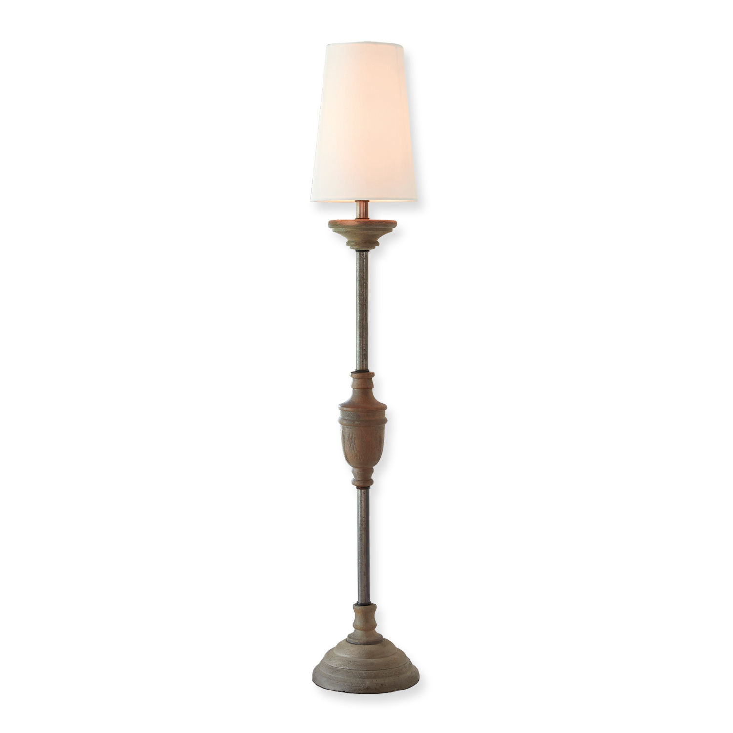 Tischlampe Caylus Stehlampe mit weissem Lampenschirm und vintage Holzfuss für gemütliche Wohnräume