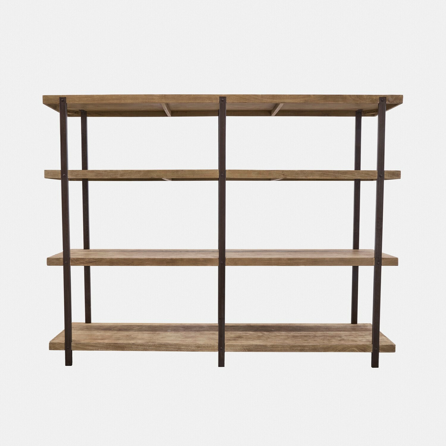 Regal aus Holz und Metall in Naturfarben, modernes Aufbewahrungsmöbel für Wohnzimmer